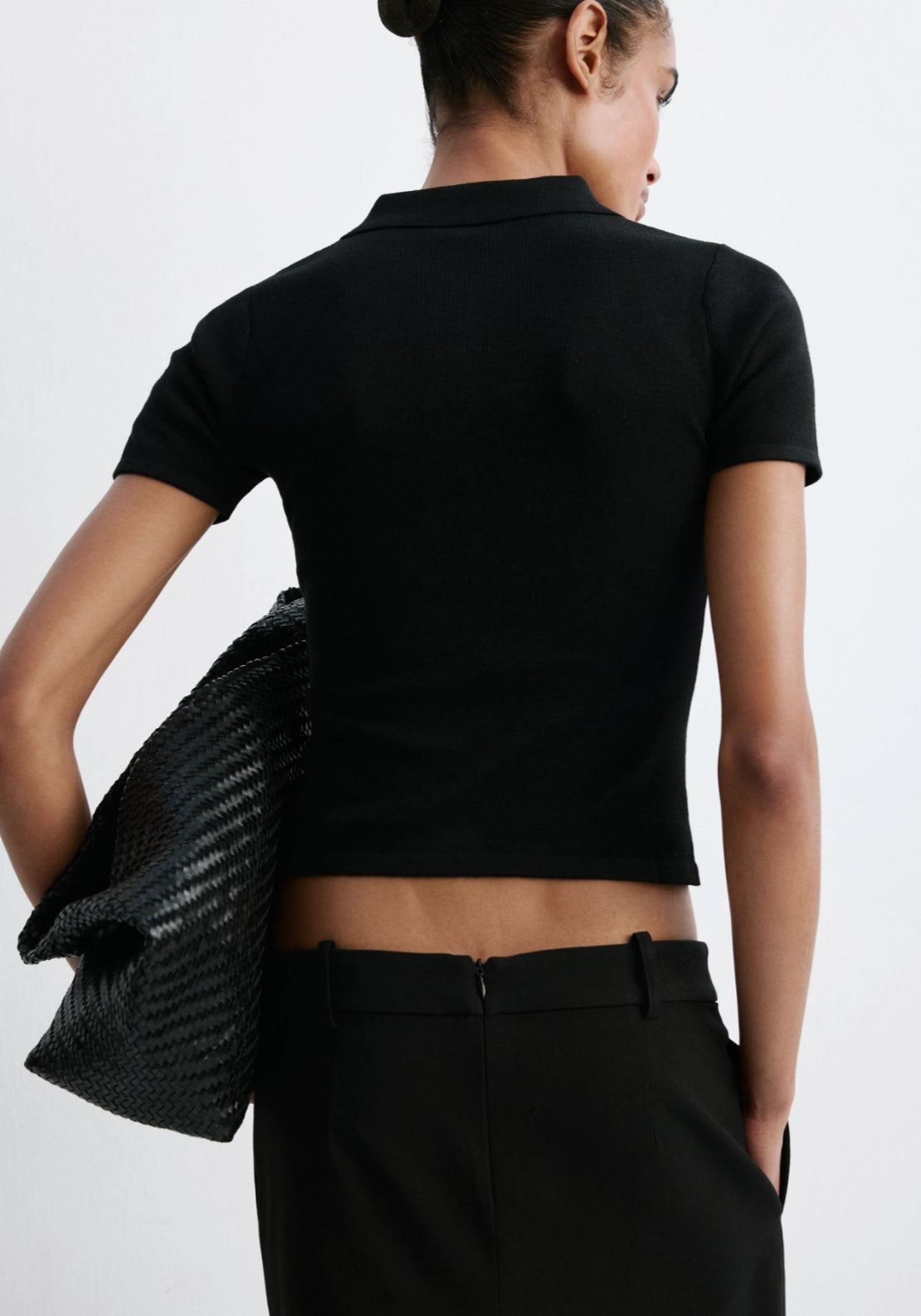 Ribbed Polo Neck Cardigan - Black