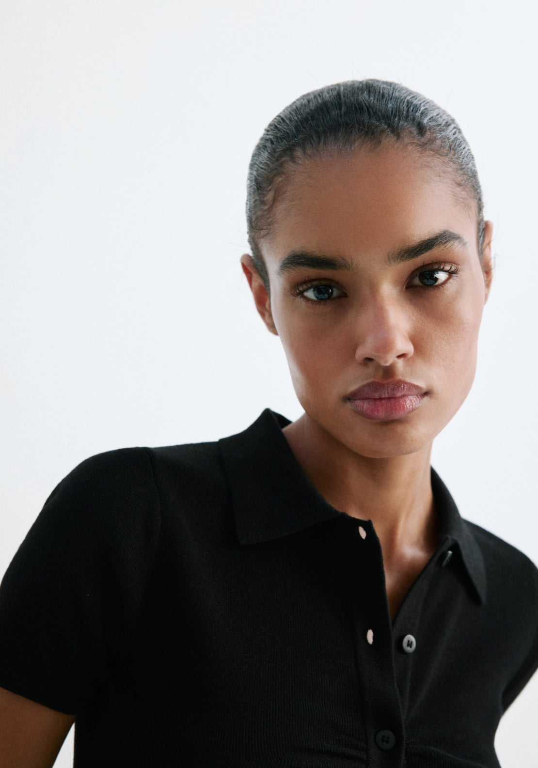 Ribbed Polo Neck Cardigan - Black