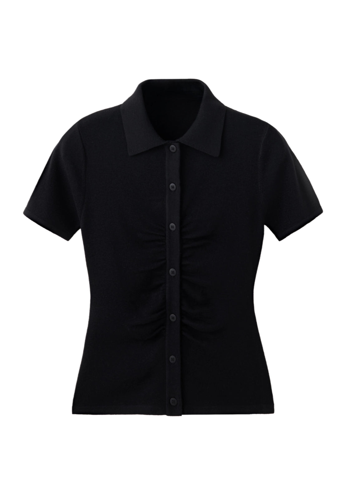 Ribbed Polo Neck Cardigan - Black