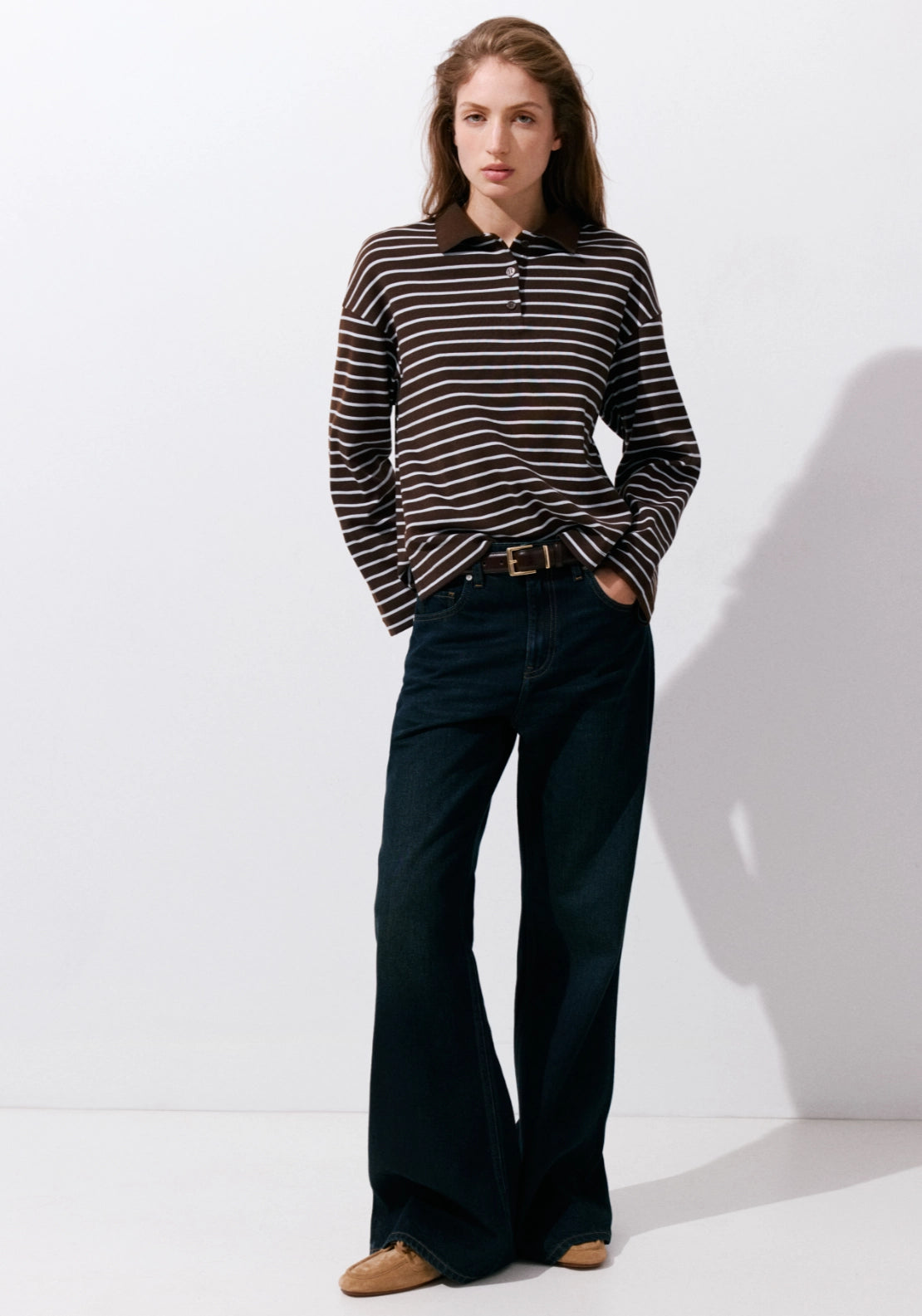 Contrasting Stripes Cotton Polo Shirt - Brown