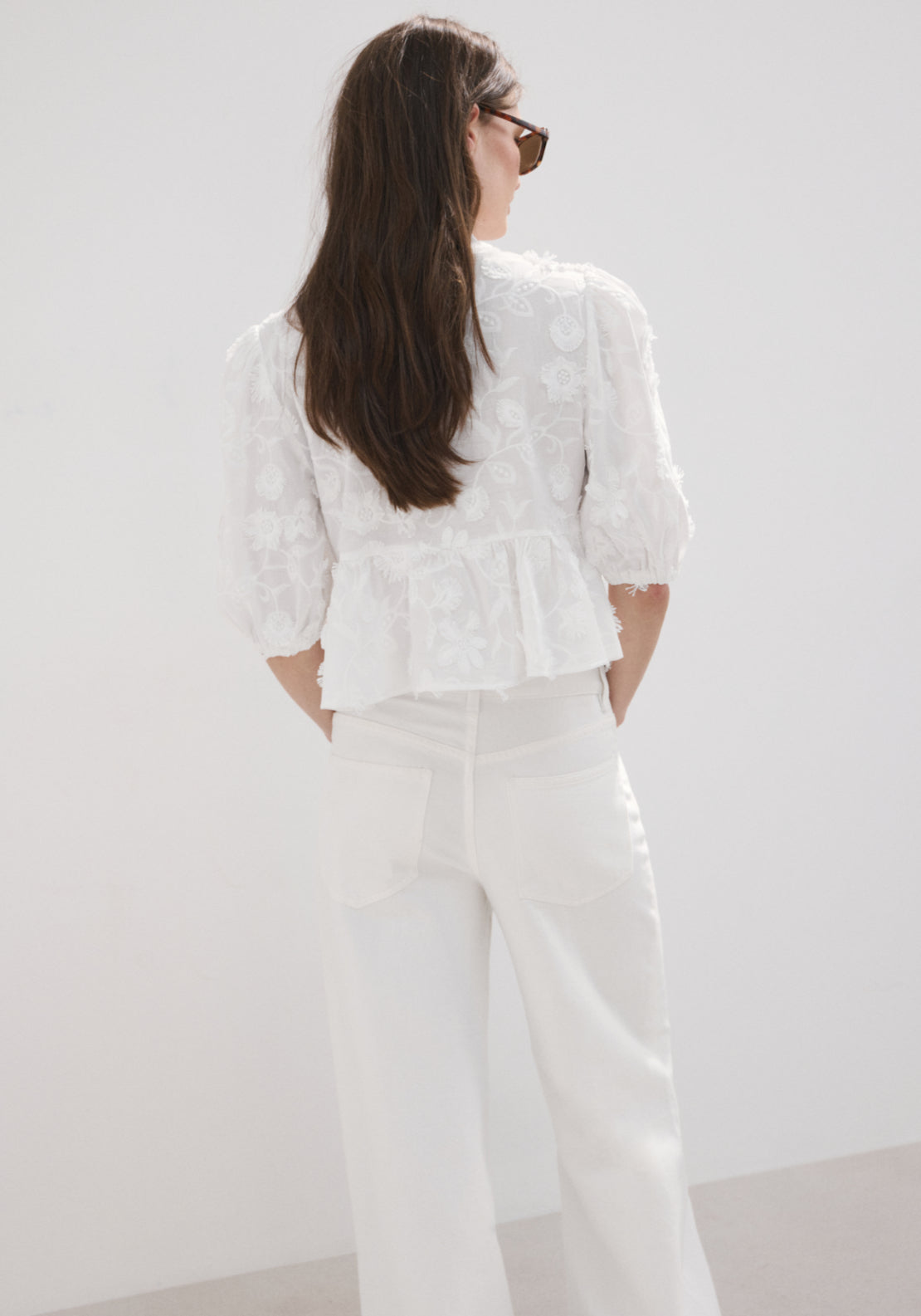 Embroidered Puff Sleeve Blouse - White