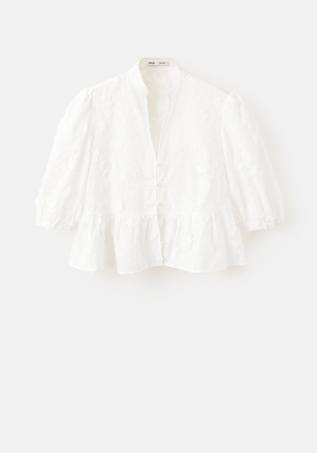 Embroidered Puff Sleeve Blouse - White