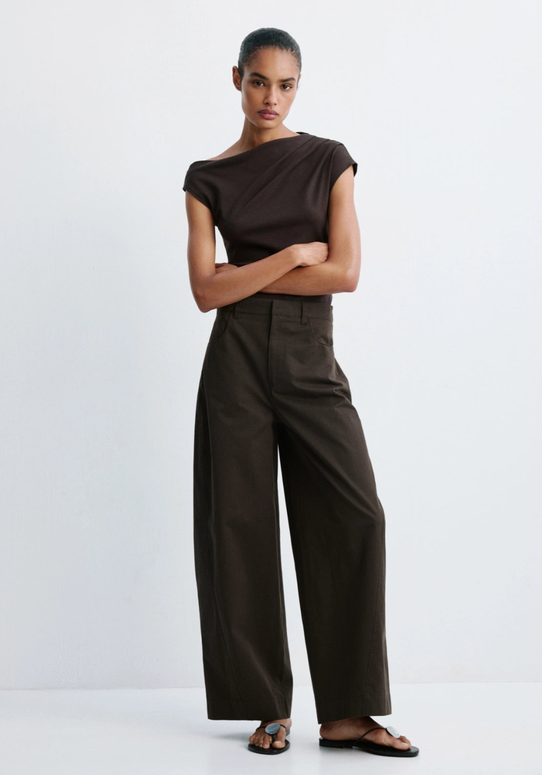 Mid Rise Balloon Trousers - Brown