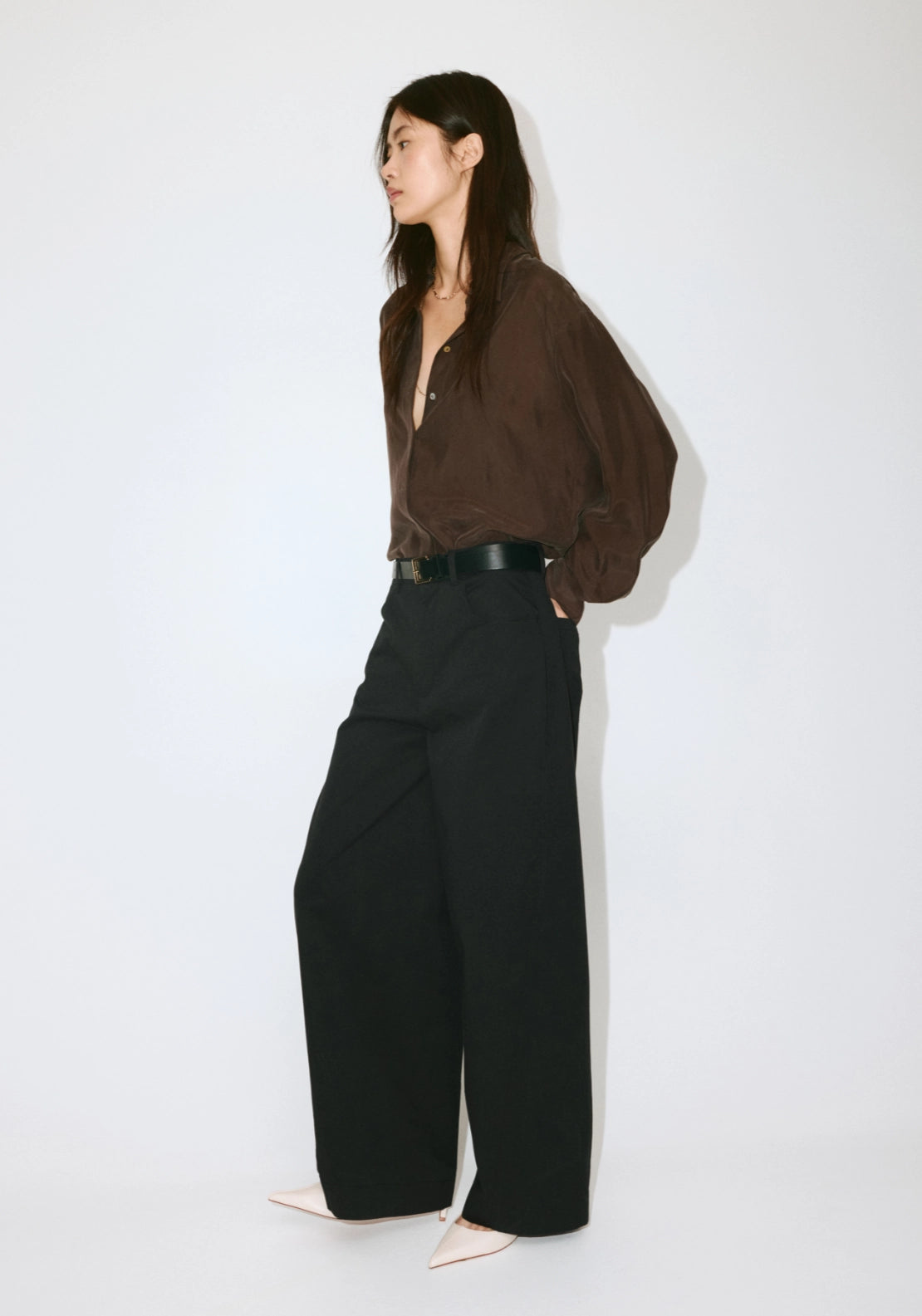 Mid Rise Balloon Trousers - Black