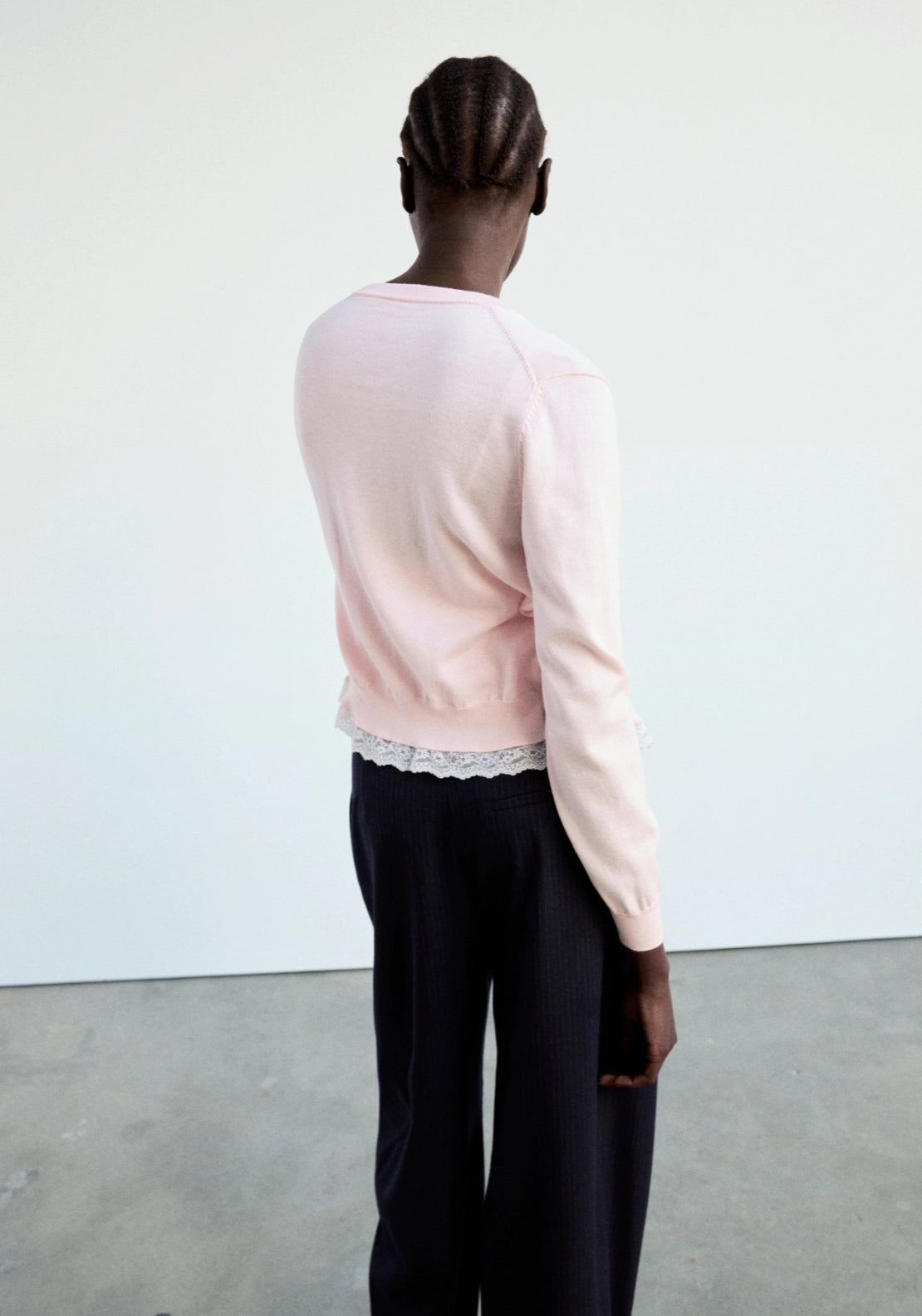 Lace Detail Knit Cardigan - Pink