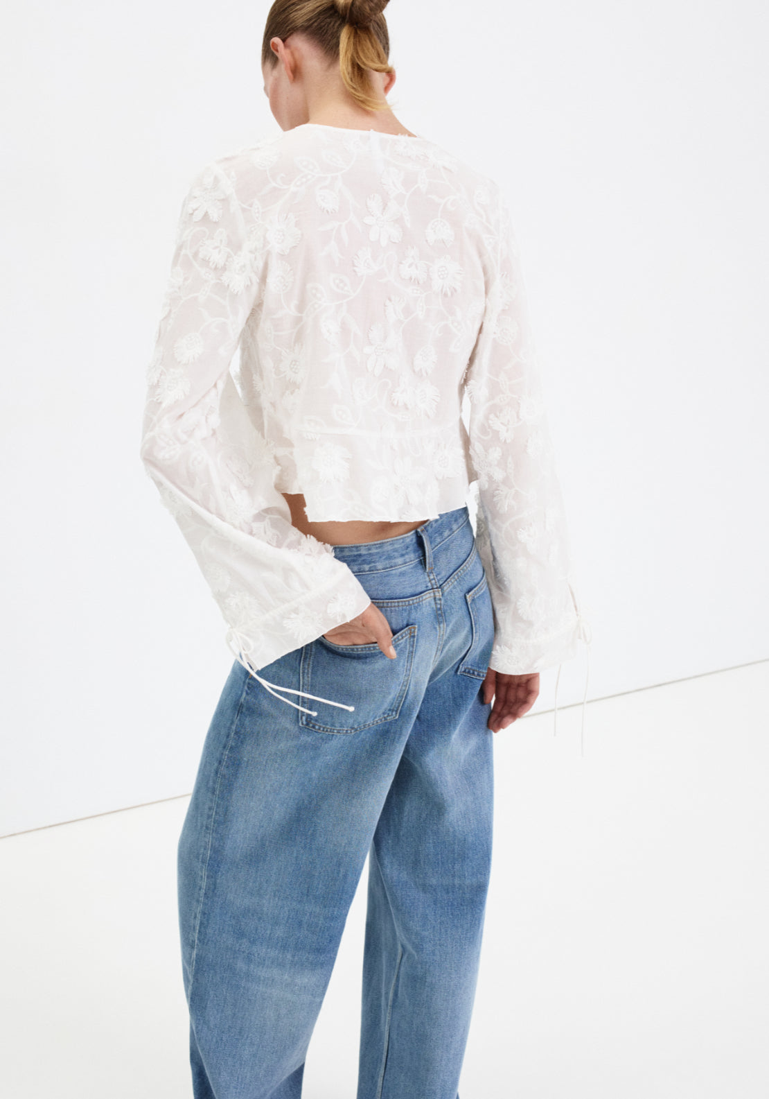Cotton Blouse With Floral Embroidery - White