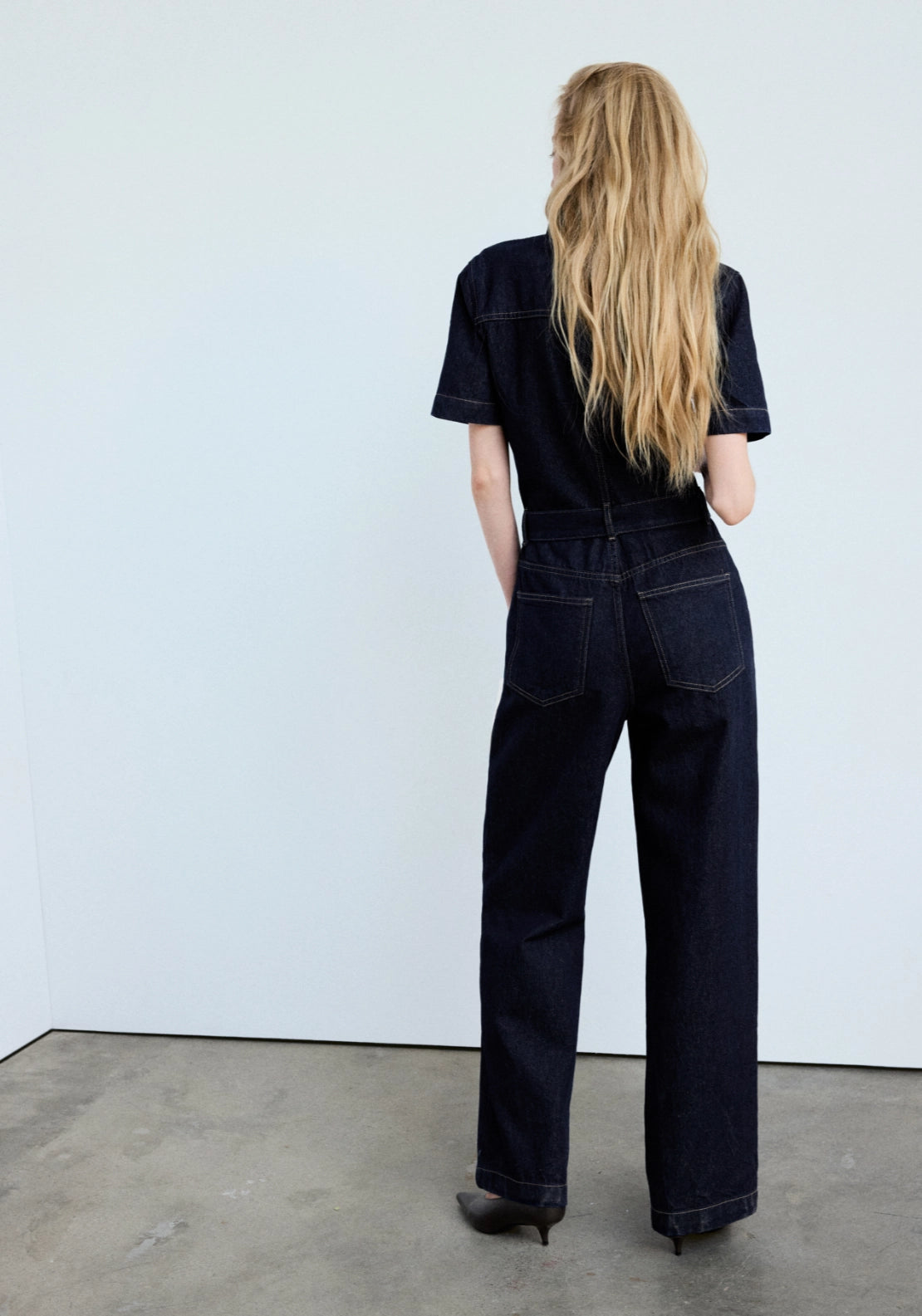 Denim Jumpsuit With Belt - Denim Blue