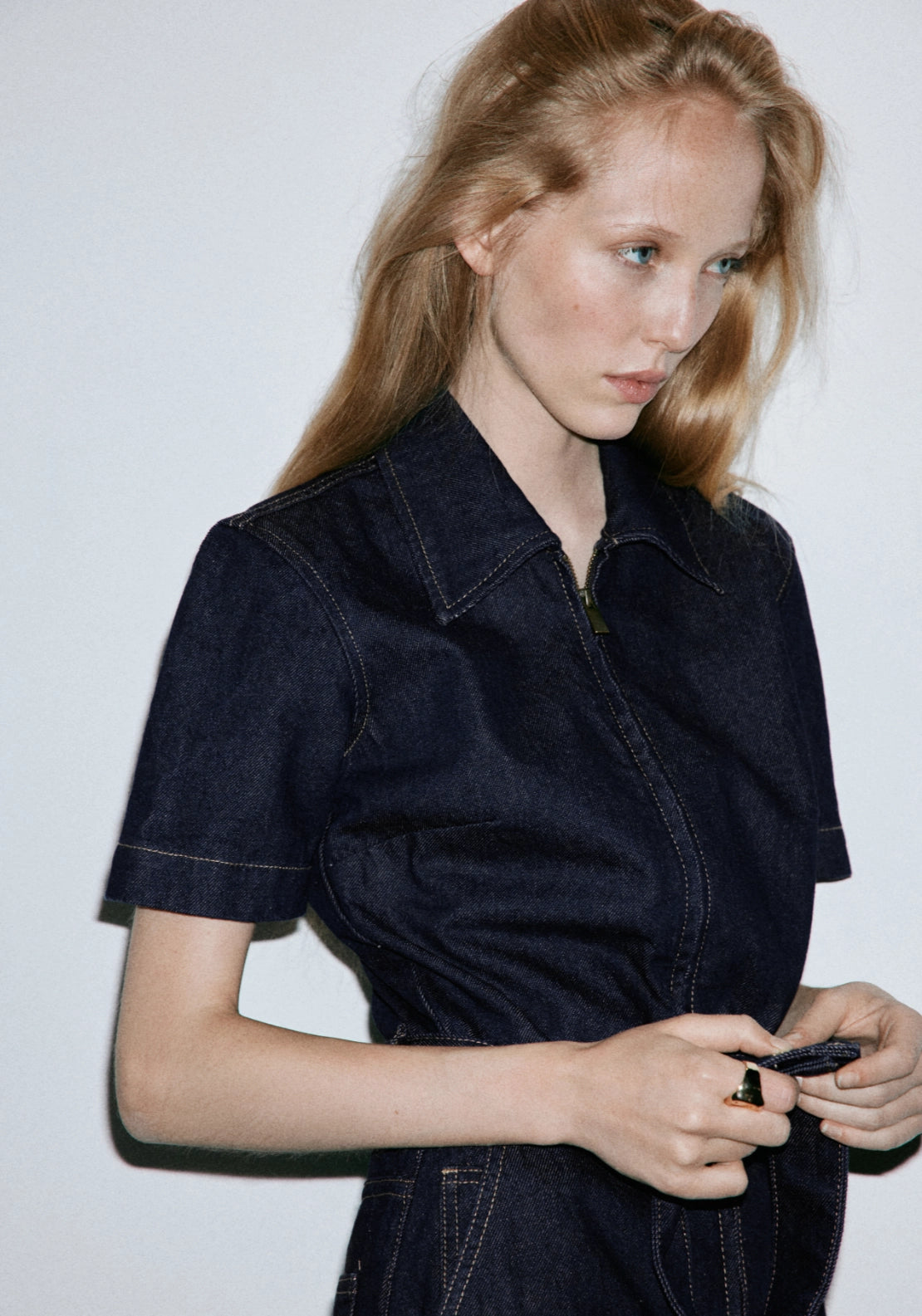 Denim Jumpsuit With Belt - Denim Blue