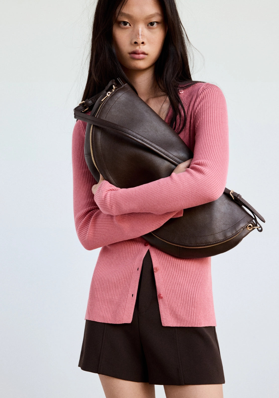 Buttoned Ribbed Cardigan - Pink