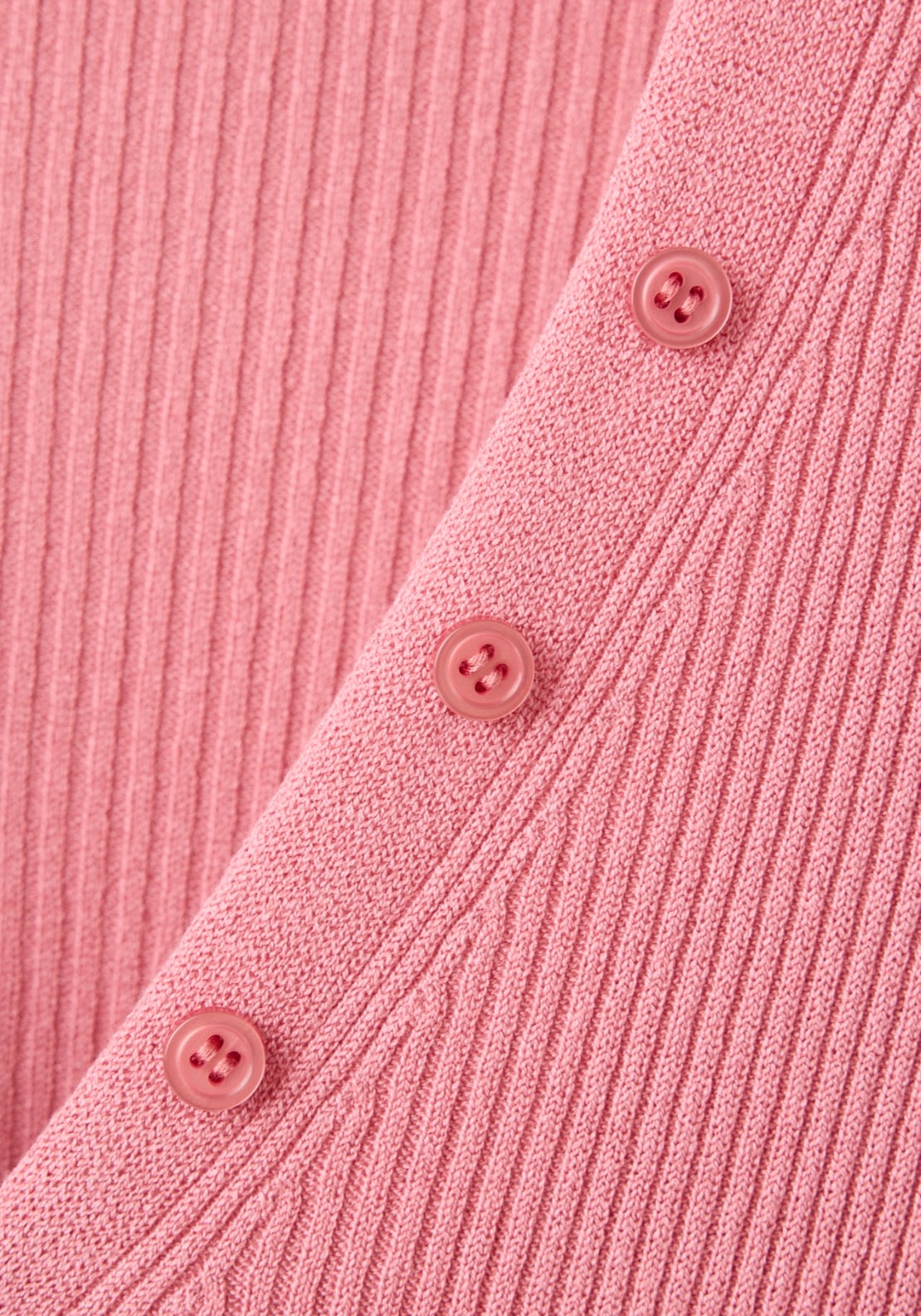 Buttoned Ribbed Cardigan - Pink