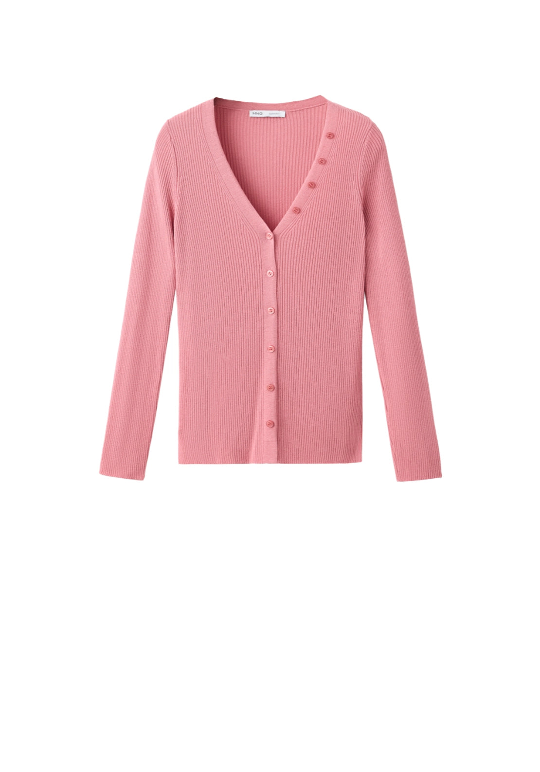 Buttoned Ribbed Cardigan - Pink