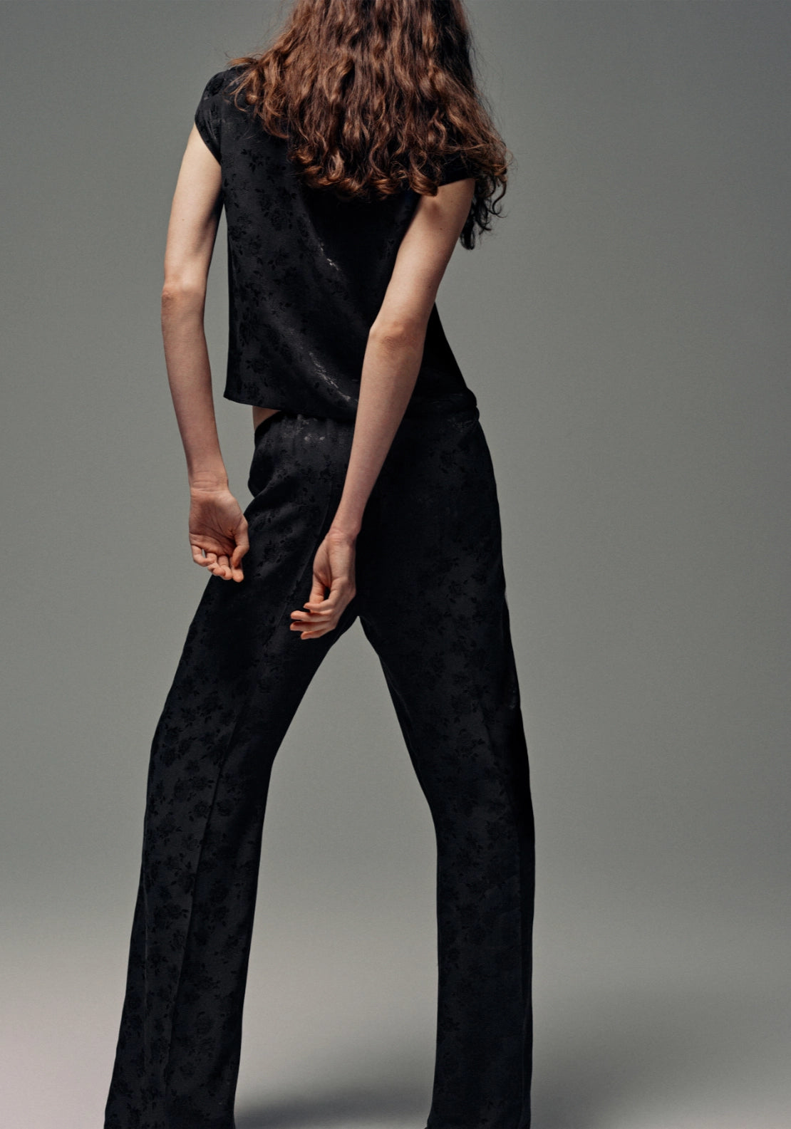Jacquard Top With A Band Collar - Grey