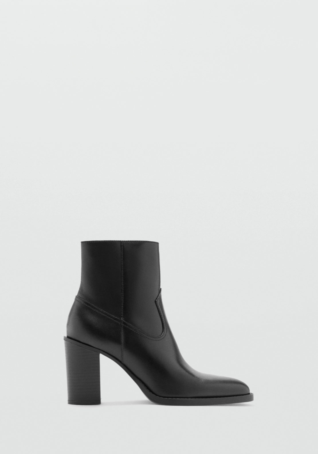 Mango Pointed Toe Leather Ankle Boots With Heels - Black 1 Shaws Department Stores