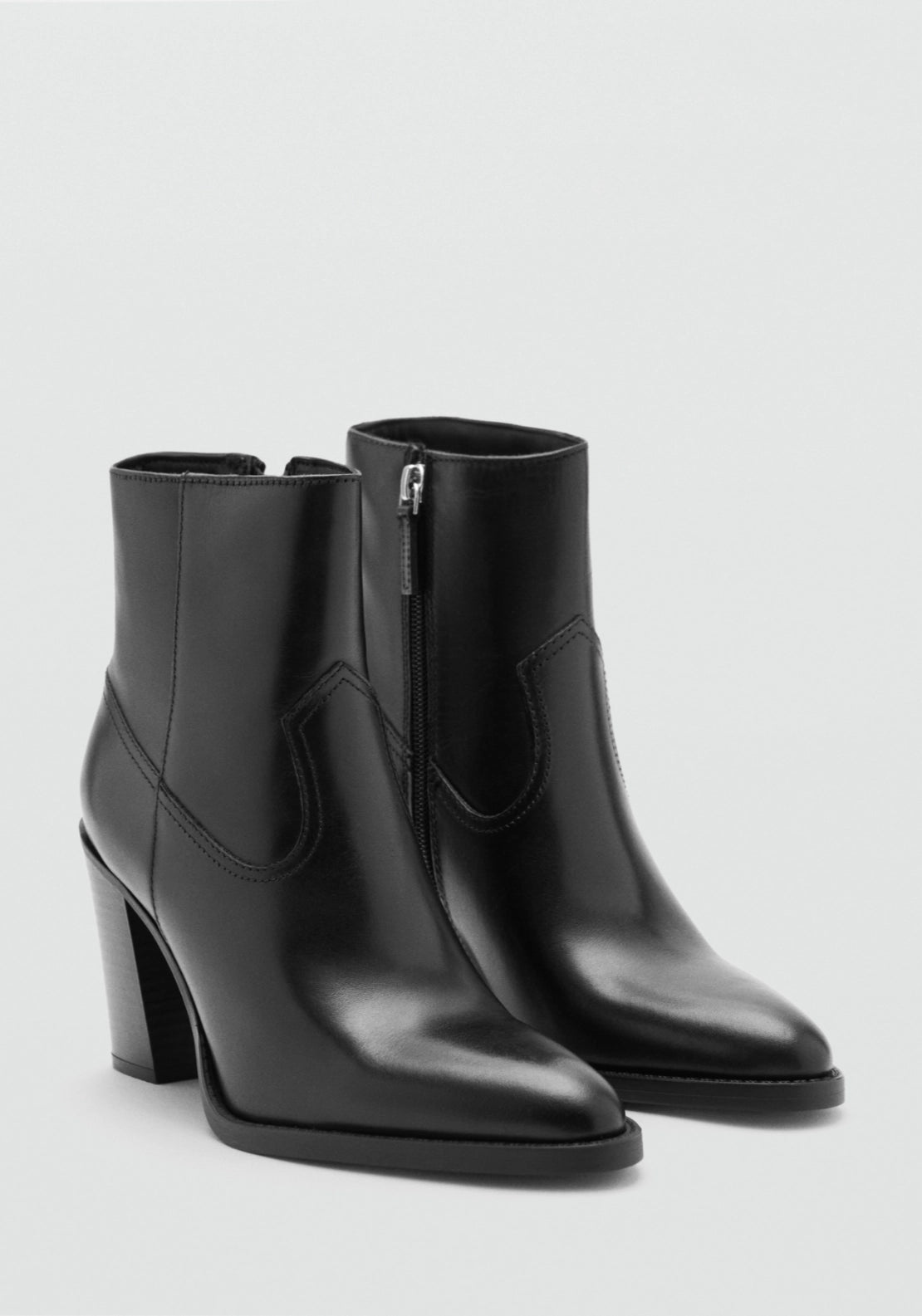 Mango Pointed Toe Leather Ankle Boots With Heels - Black 2 Shaws Department Stores