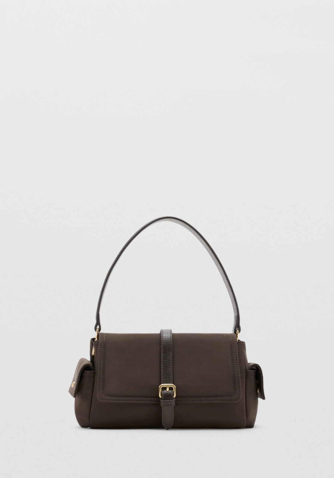 Buckle Pocket Shoulder Bag - Brown