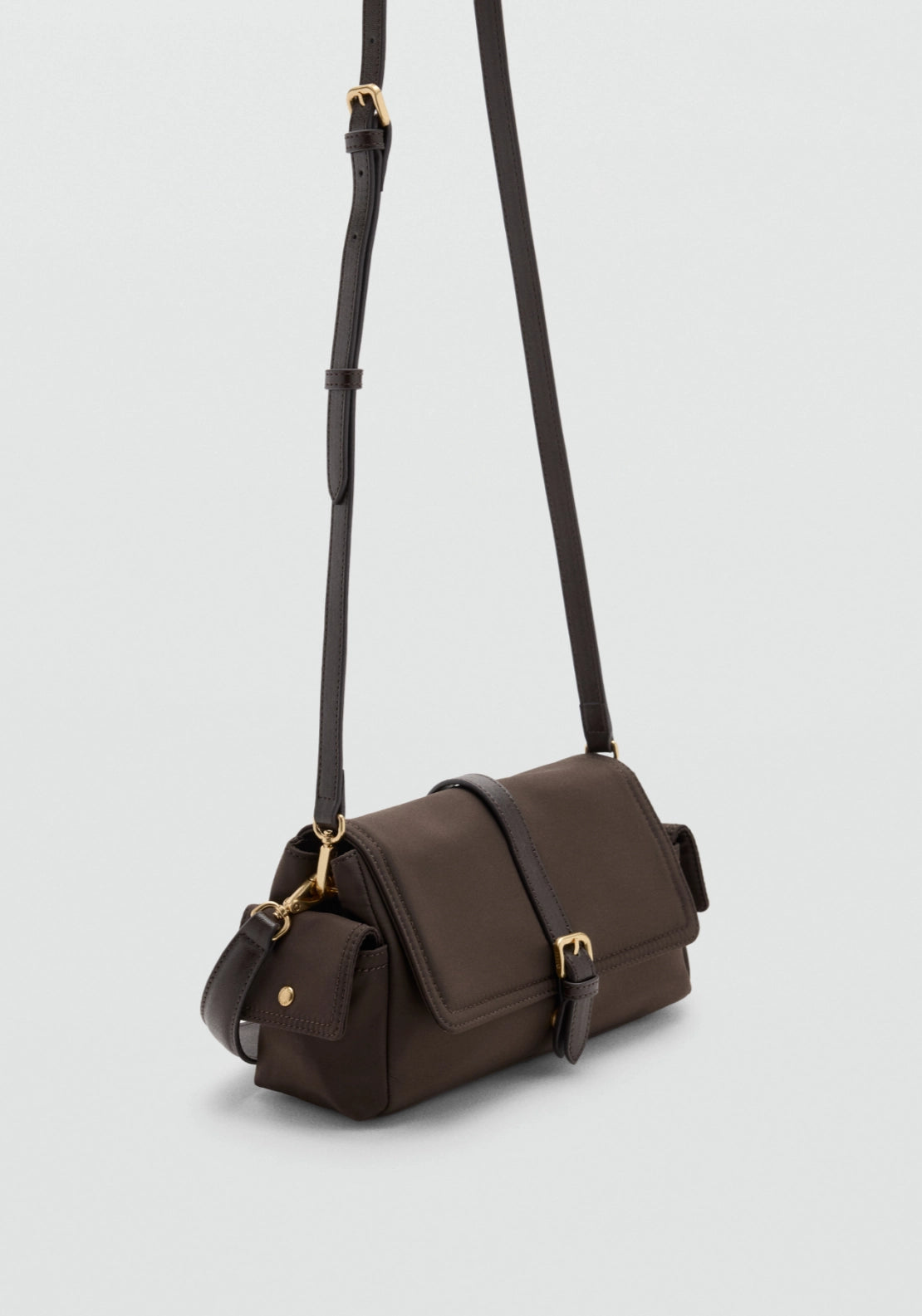 Buckle Pocket Shoulder Bag - Brown