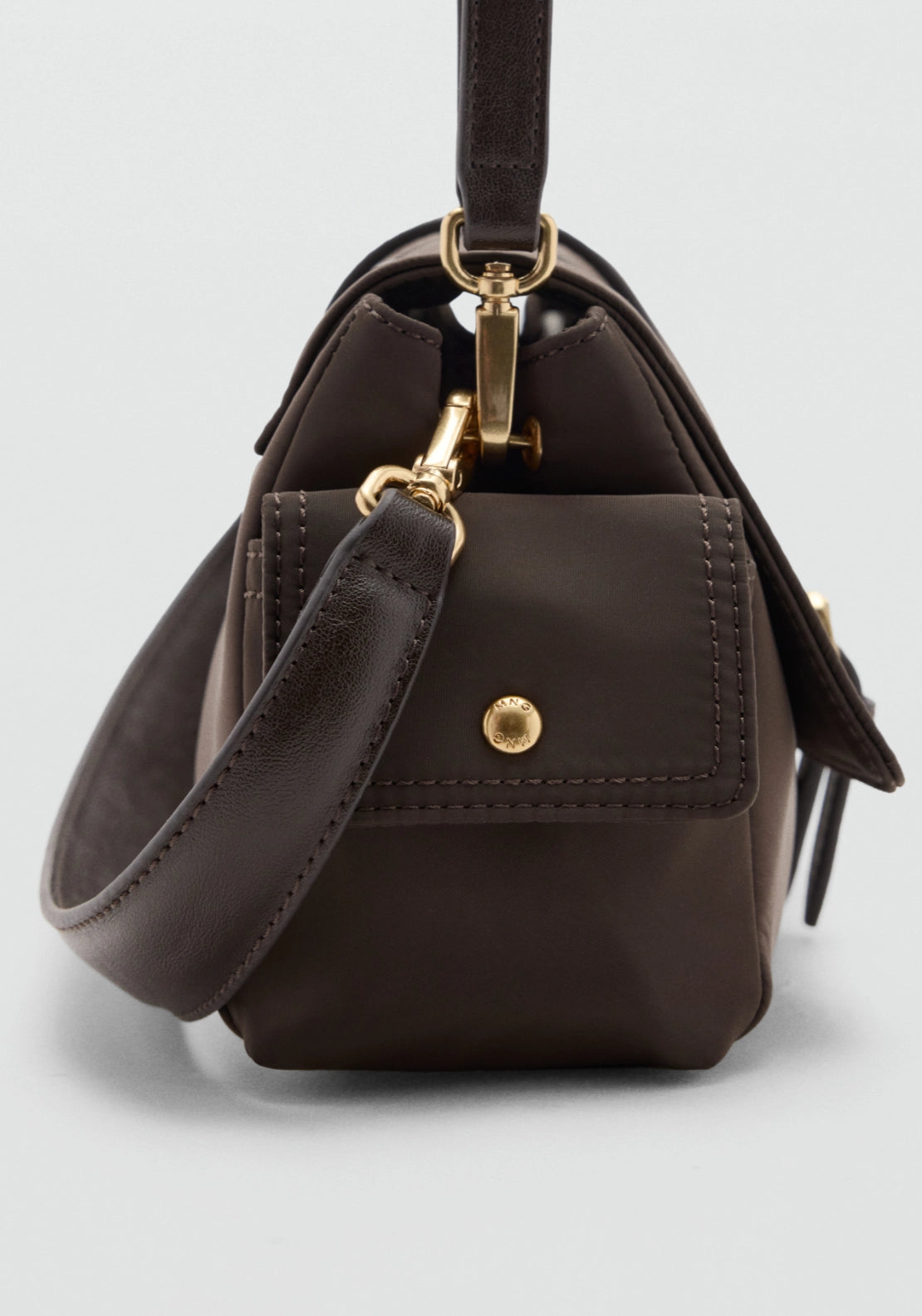Buckle Pocket Shoulder Bag - Brown