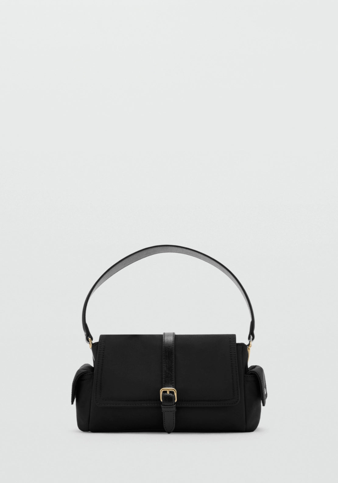 Buckle Pocket Shoulder Bag - Black