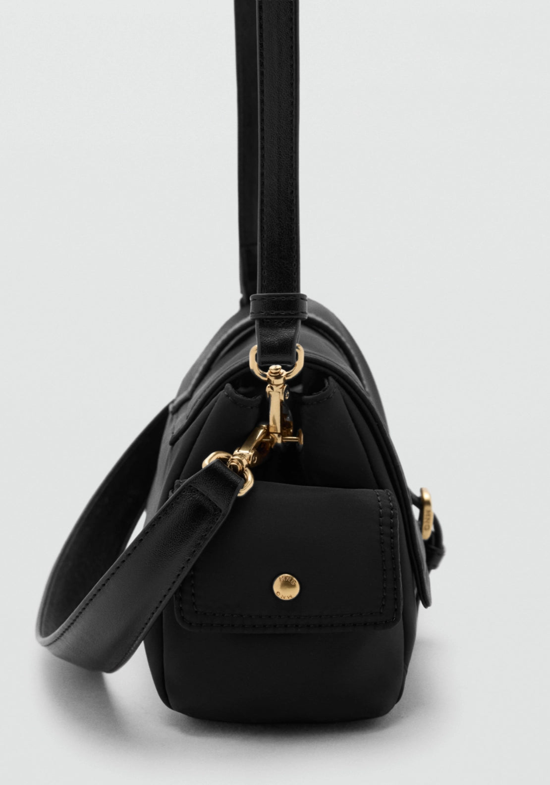 Buckle Pocket Shoulder Bag - Black