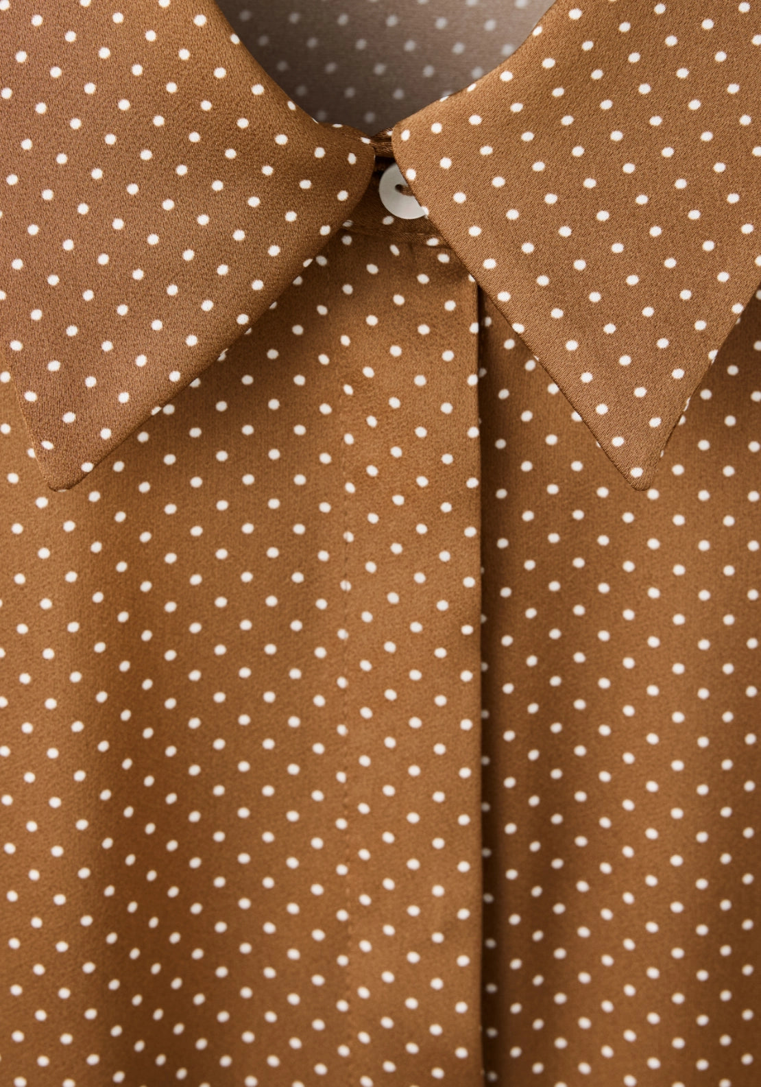 Polka Dot Satin Finish Shirt - Brown