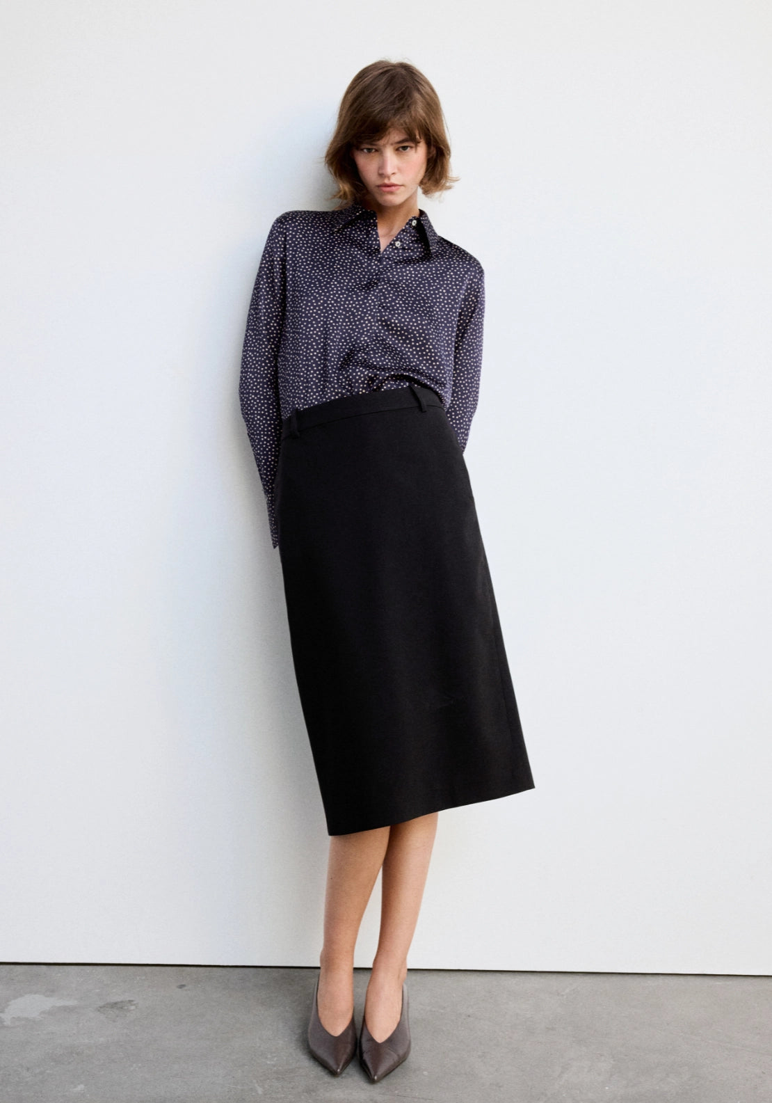 Polka Dot Satin Finish Shirt - Blue