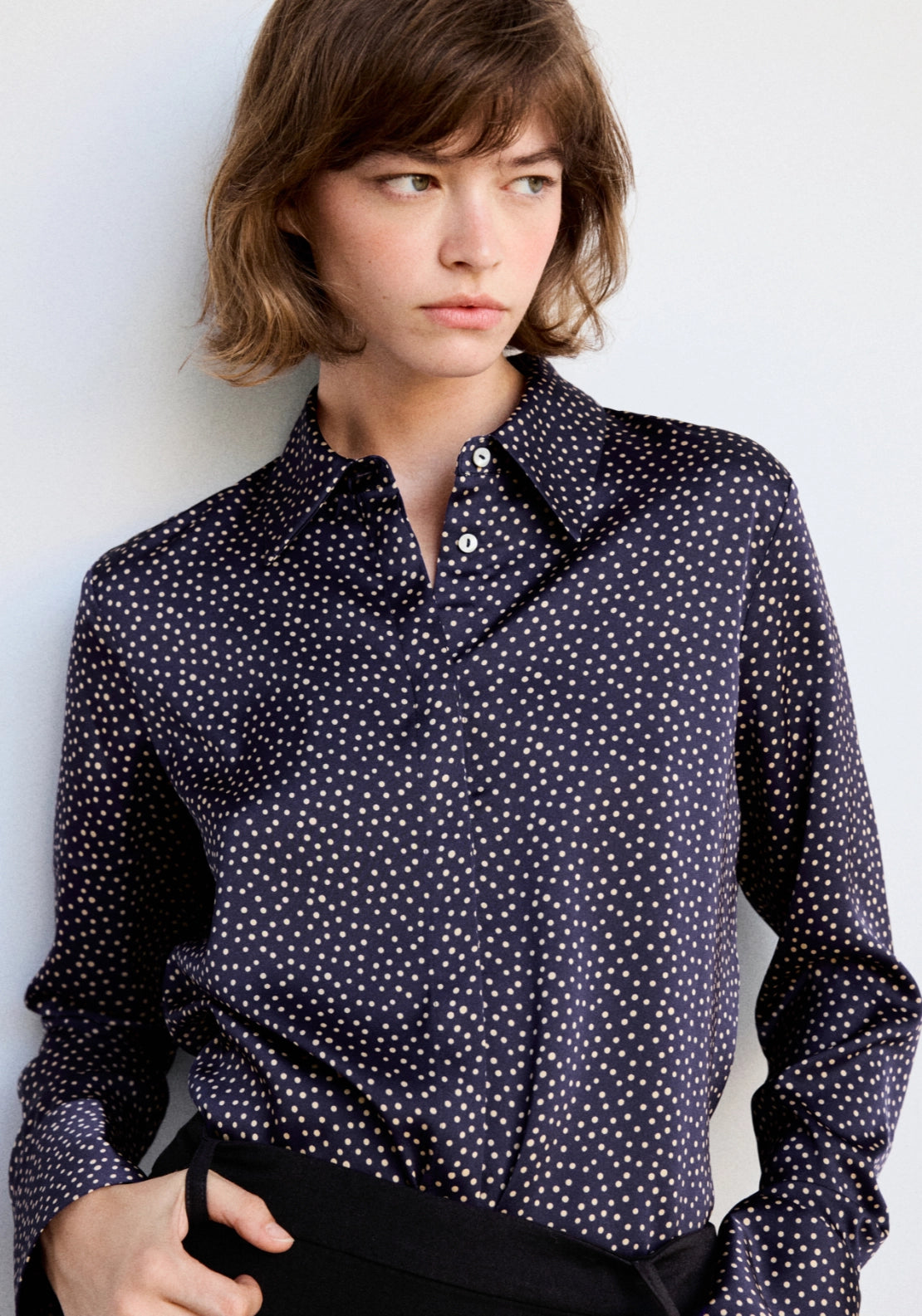 Polka Dot Satin Finish Shirt - Blue