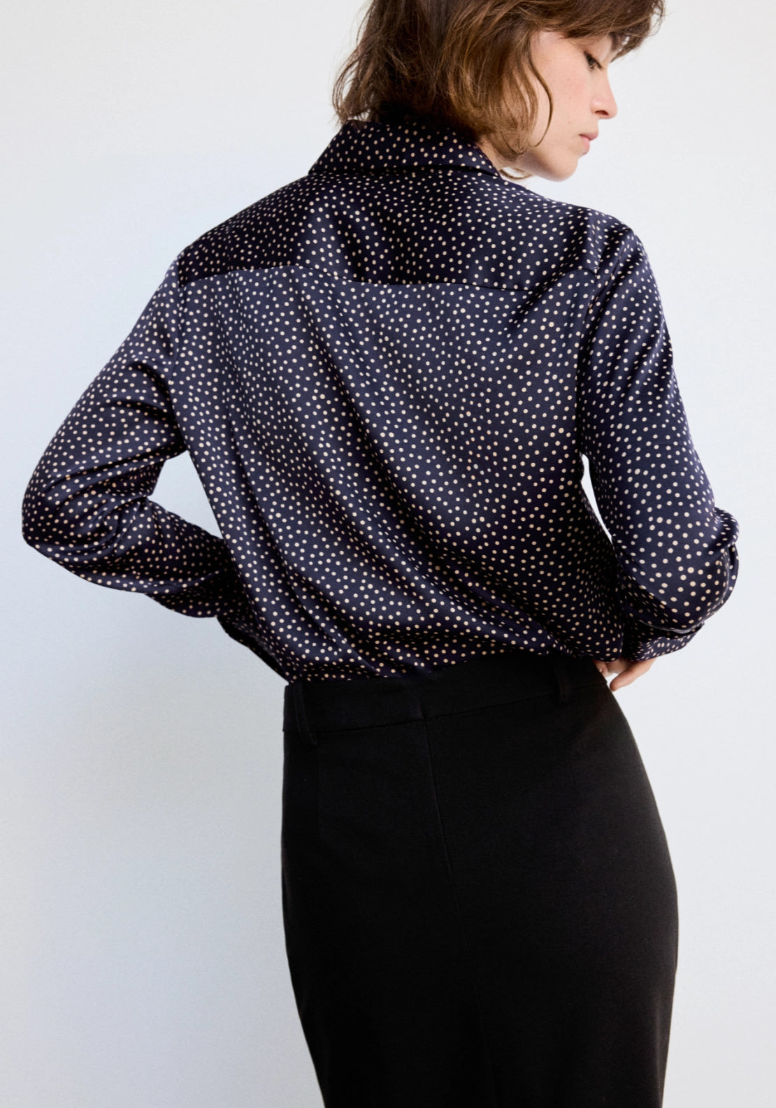Polka Dot Satin Finish Shirt - Blue