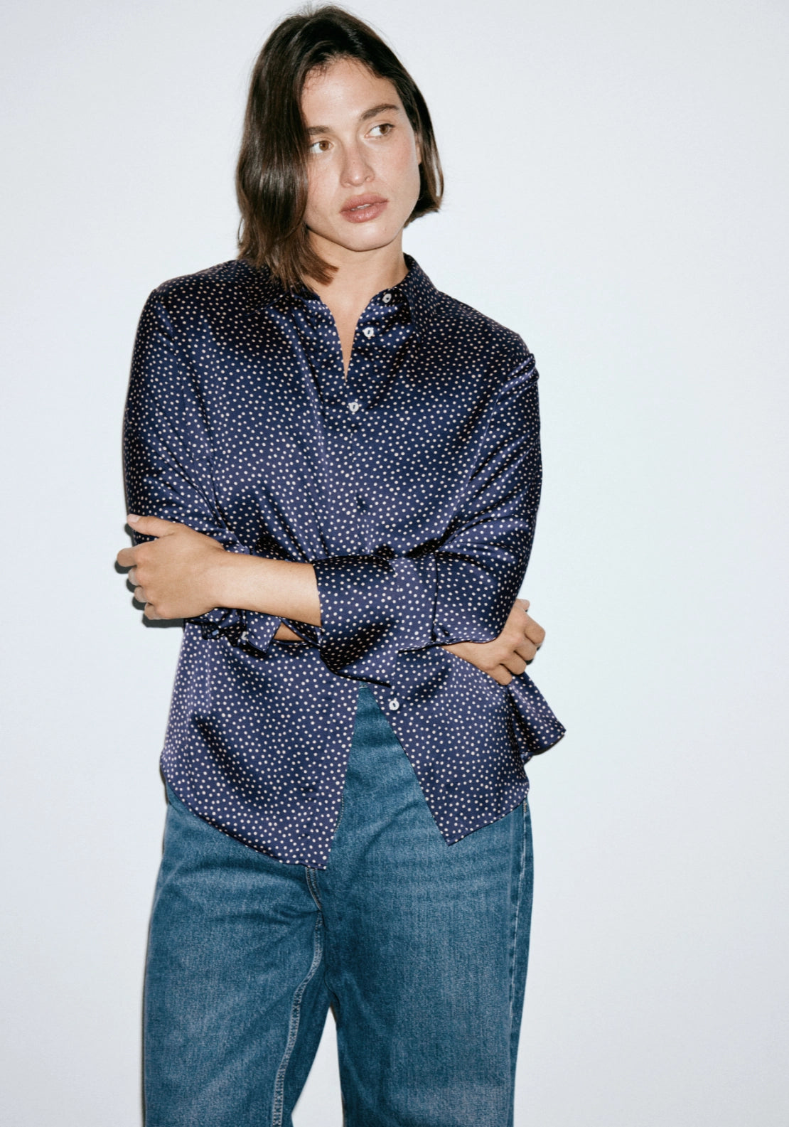 Polka Dot Satin Finish Shirt - Blue
