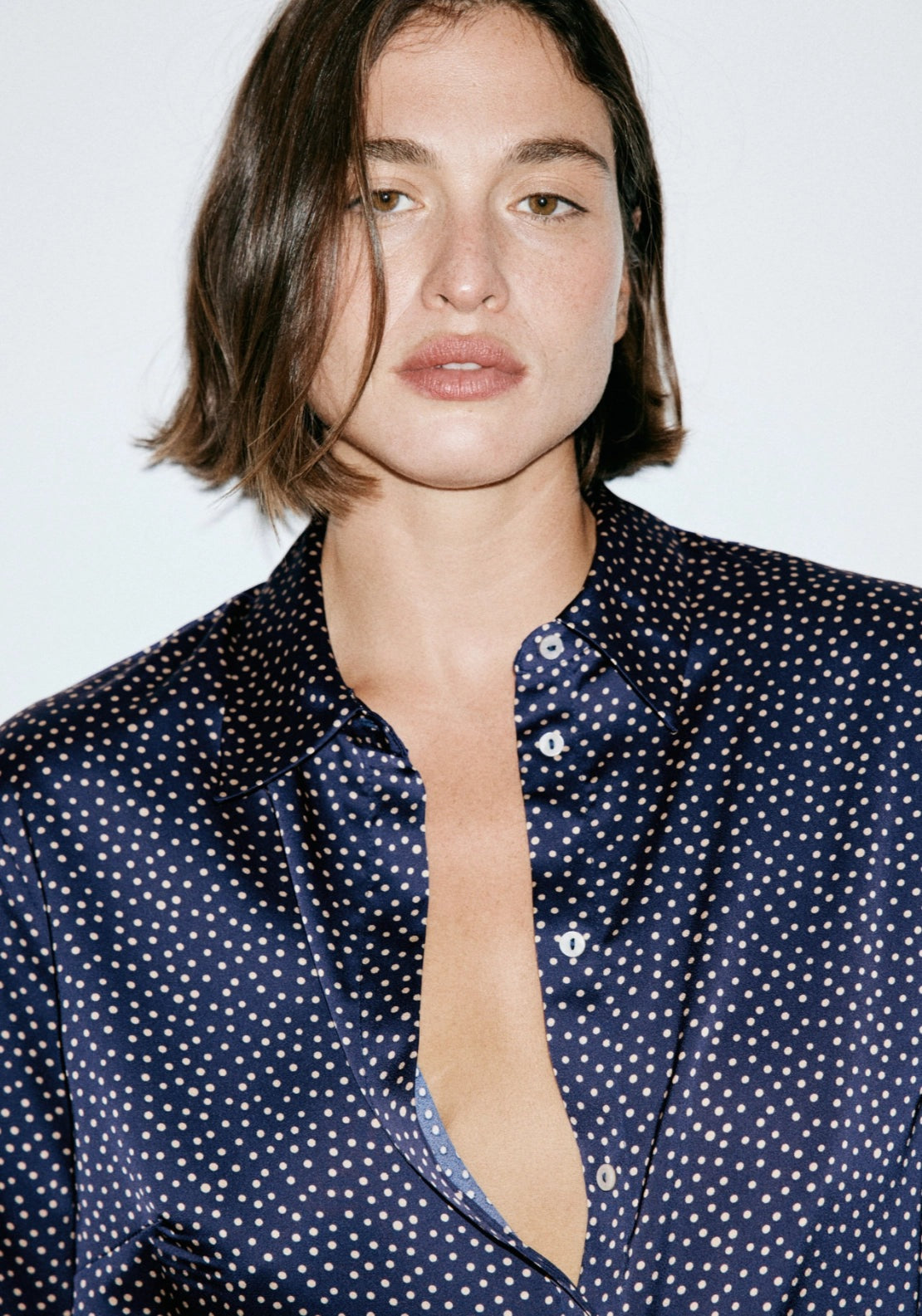 Polka Dot Satin Finish Shirt - Blue