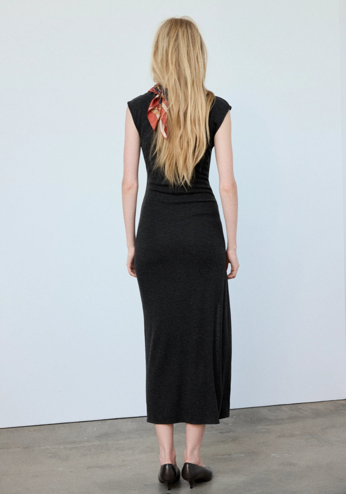 Side Ruched Knit Dress - Grey
