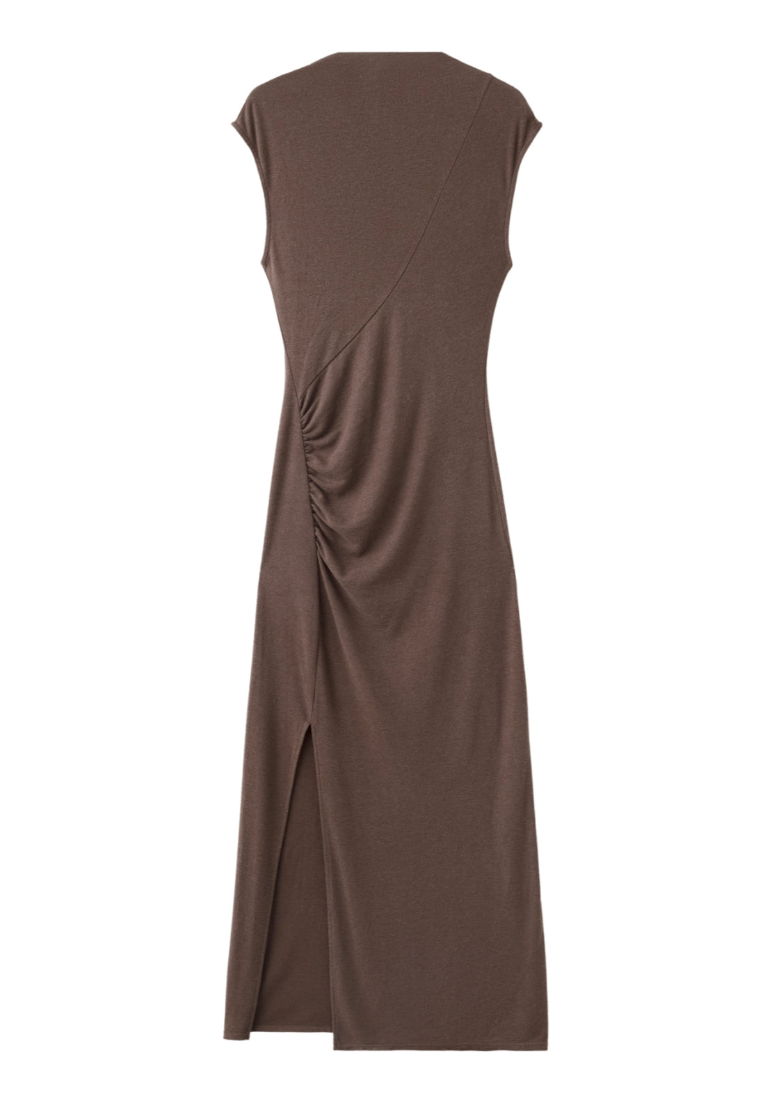 Side Ruched Knit Dress - Brown