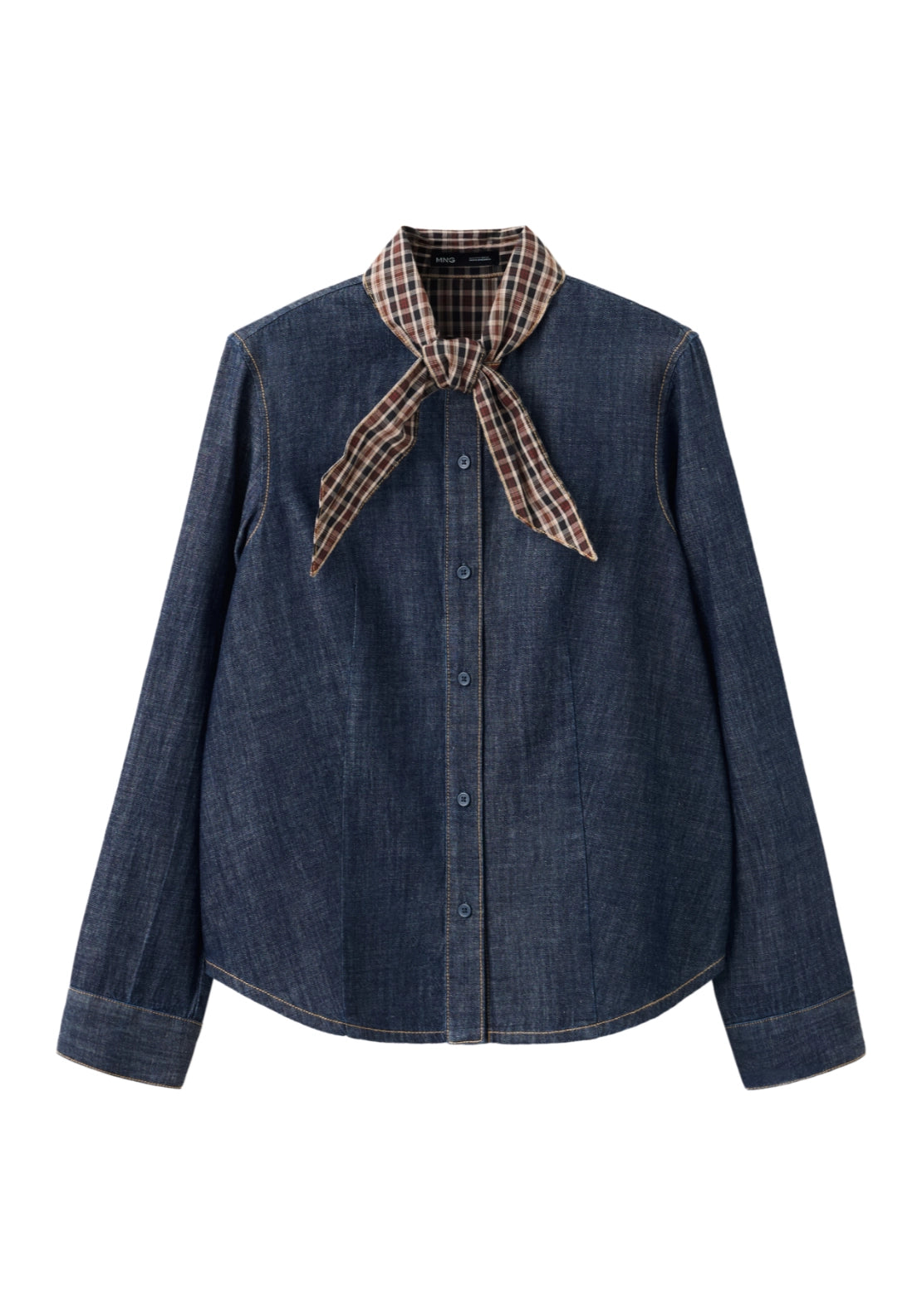Scarf Neck Denim Shirt - Blue