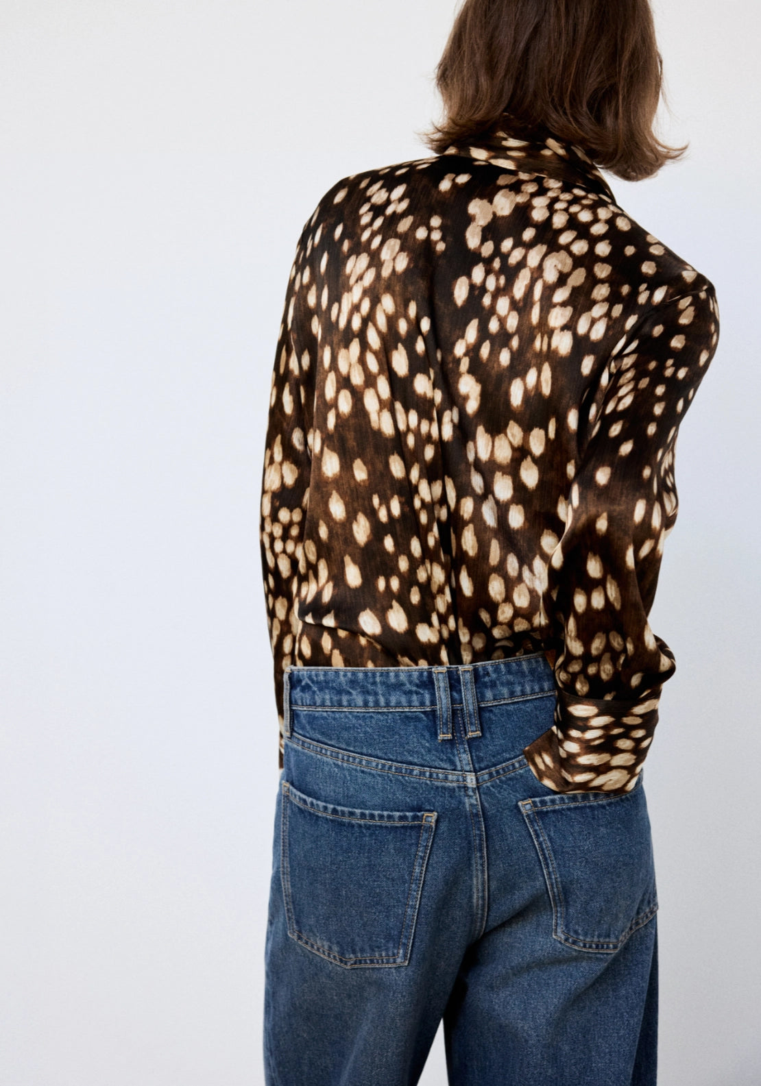 Checked Shirt With A Band Collar - Brown