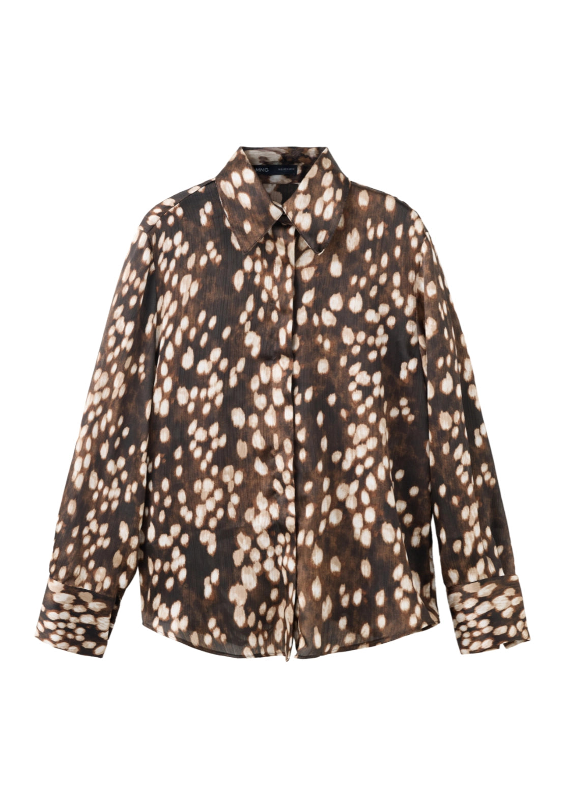 Checked Shirt With A Band Collar - Brown