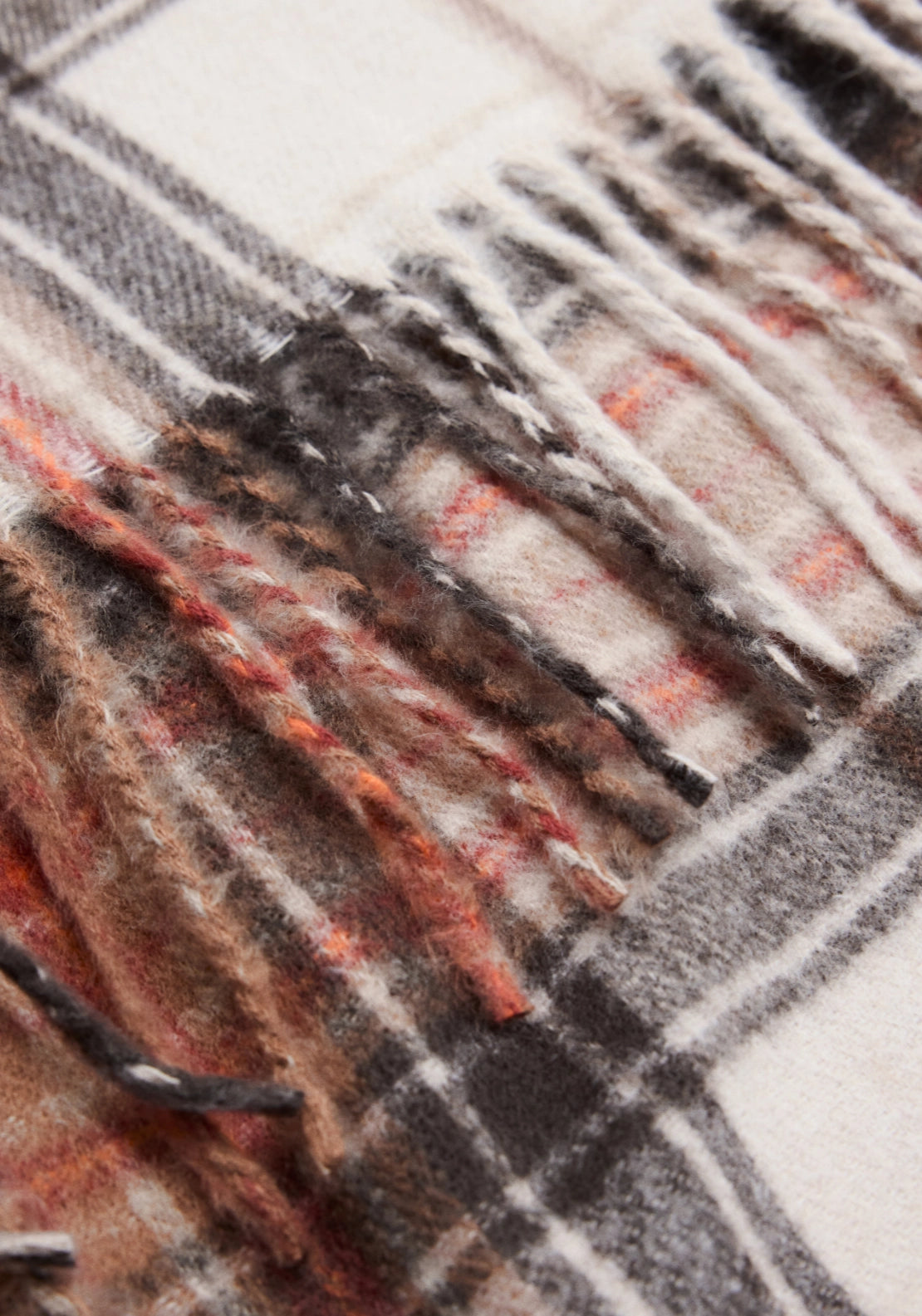 Fringed Check Scarf - Beige