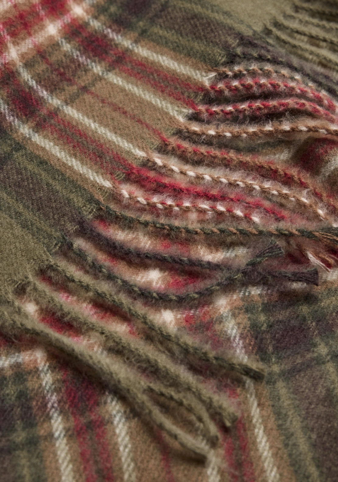 Fringed Check Scarf - Green
