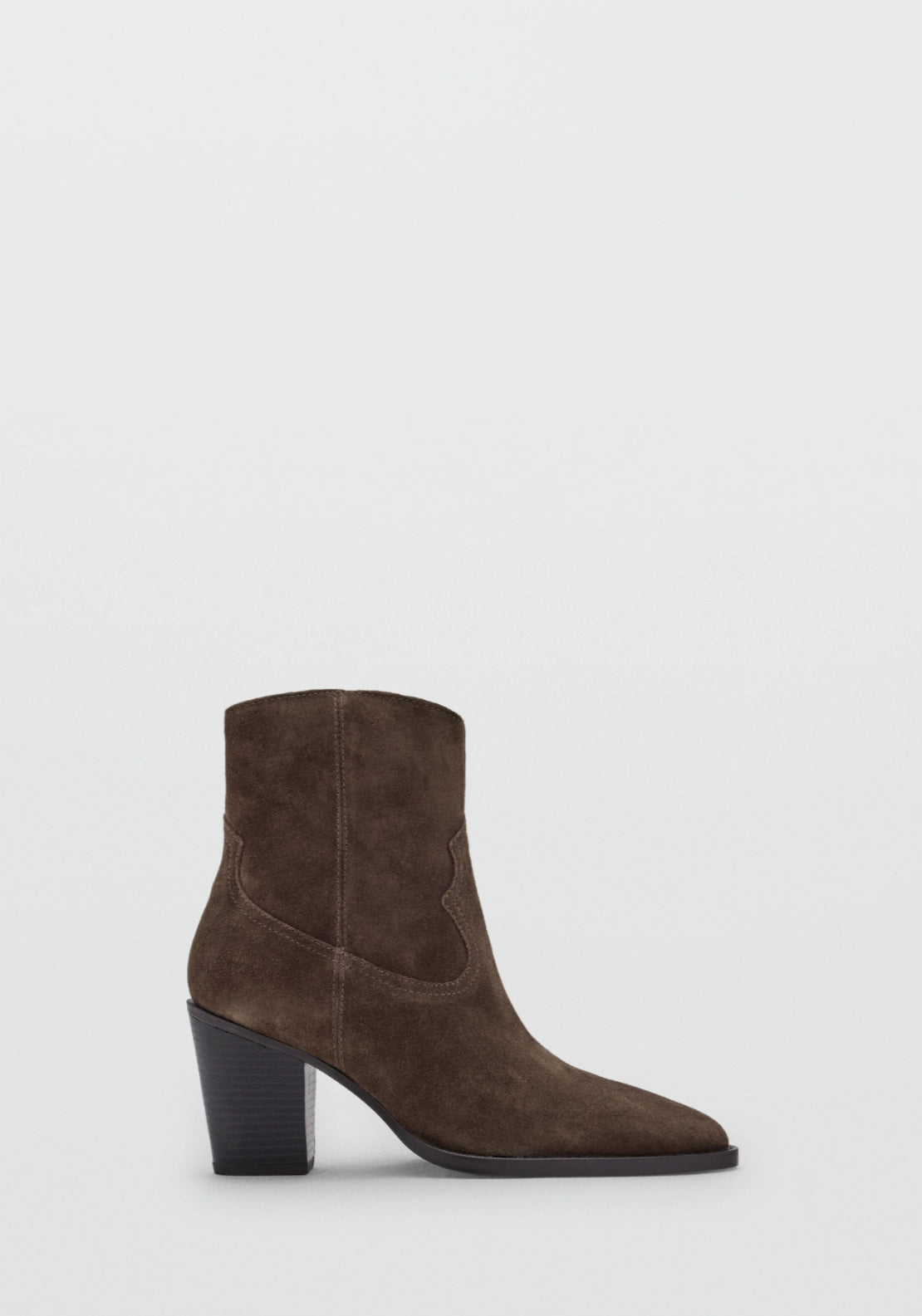 Suede Western Style Ankle Boot - Brown