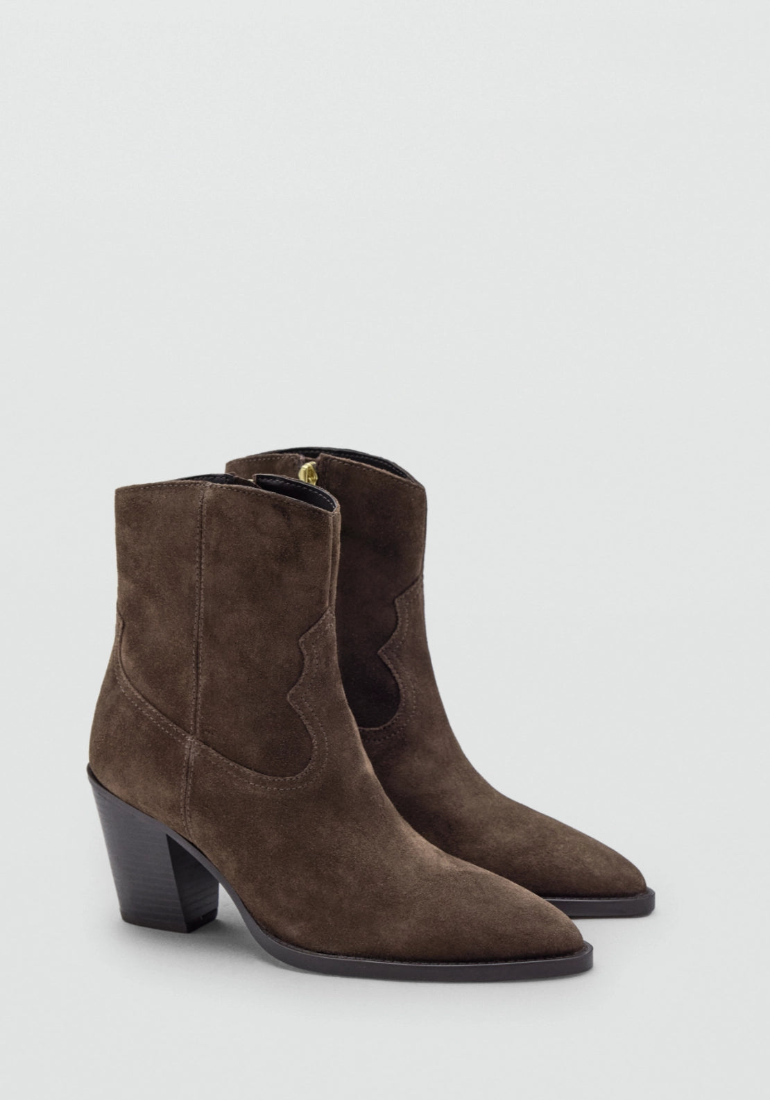 Suede Western Style Ankle Boot - Brown
