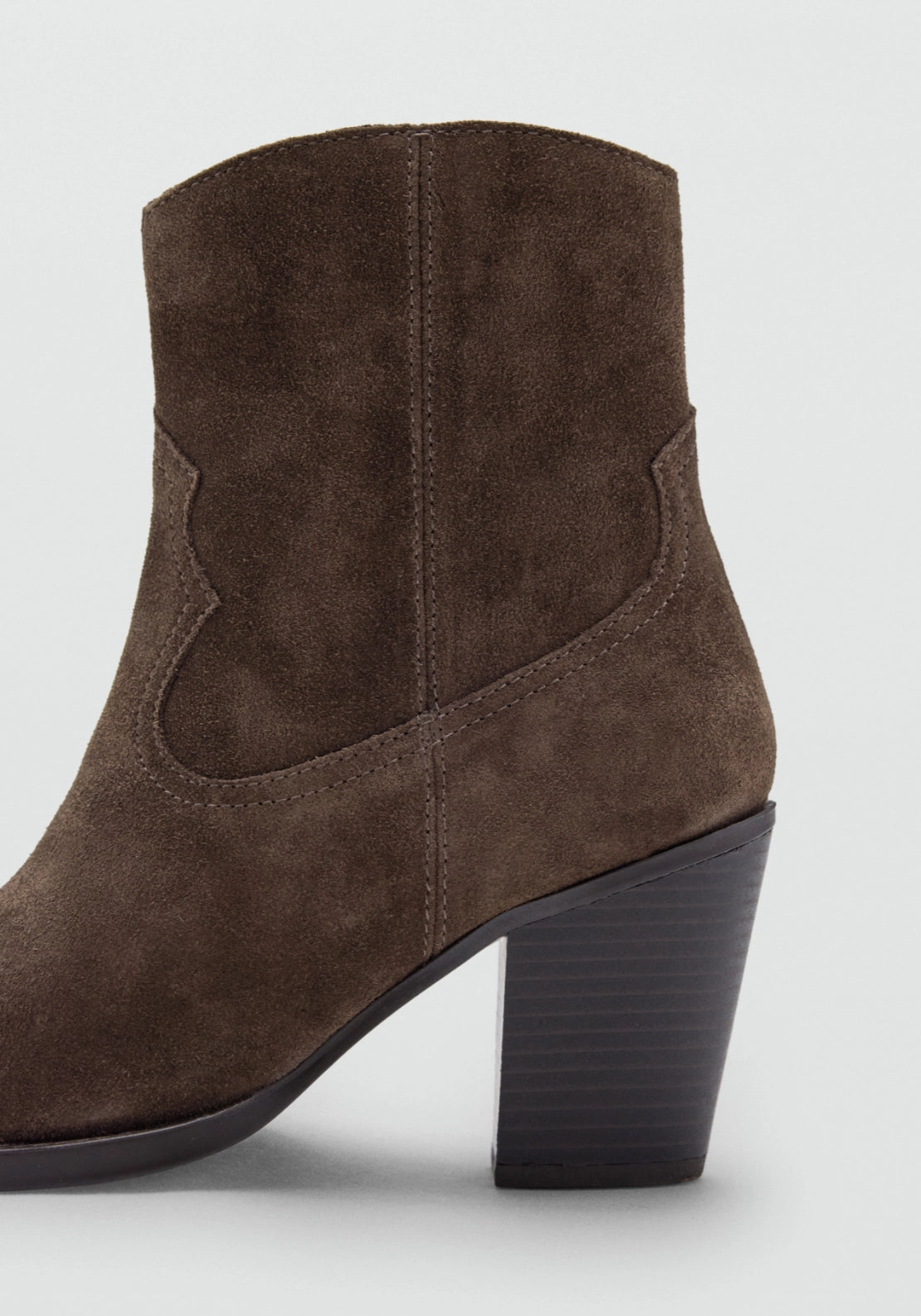 Suede Western Style Ankle Boot - Brown