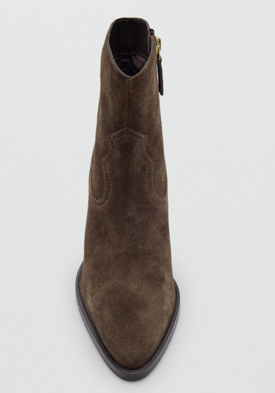 Suede Western Style Ankle Boot - Brown