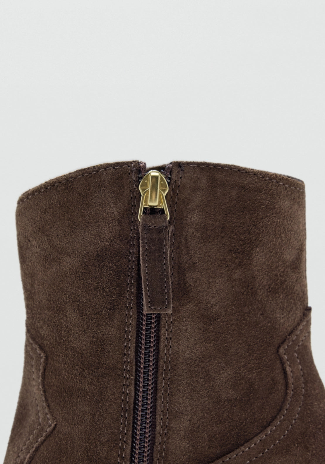 Suede Western Style Ankle Boot - Brown