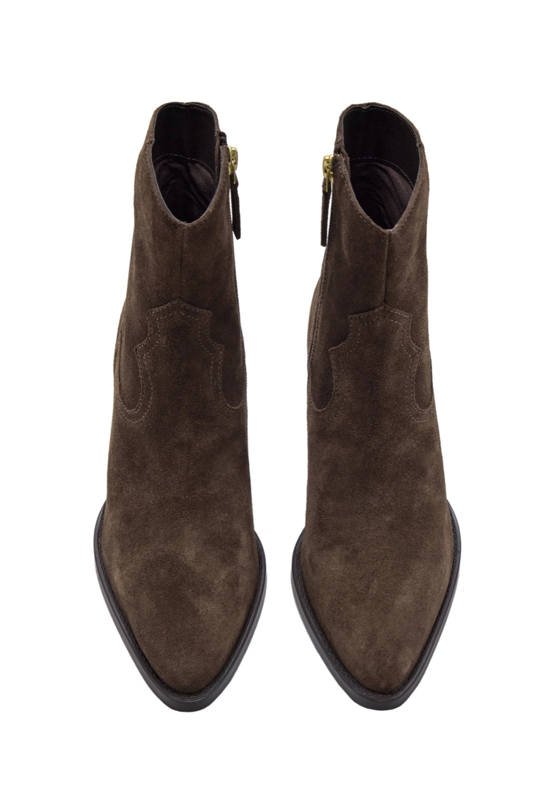 Suede Western Style Ankle Boot - Brown