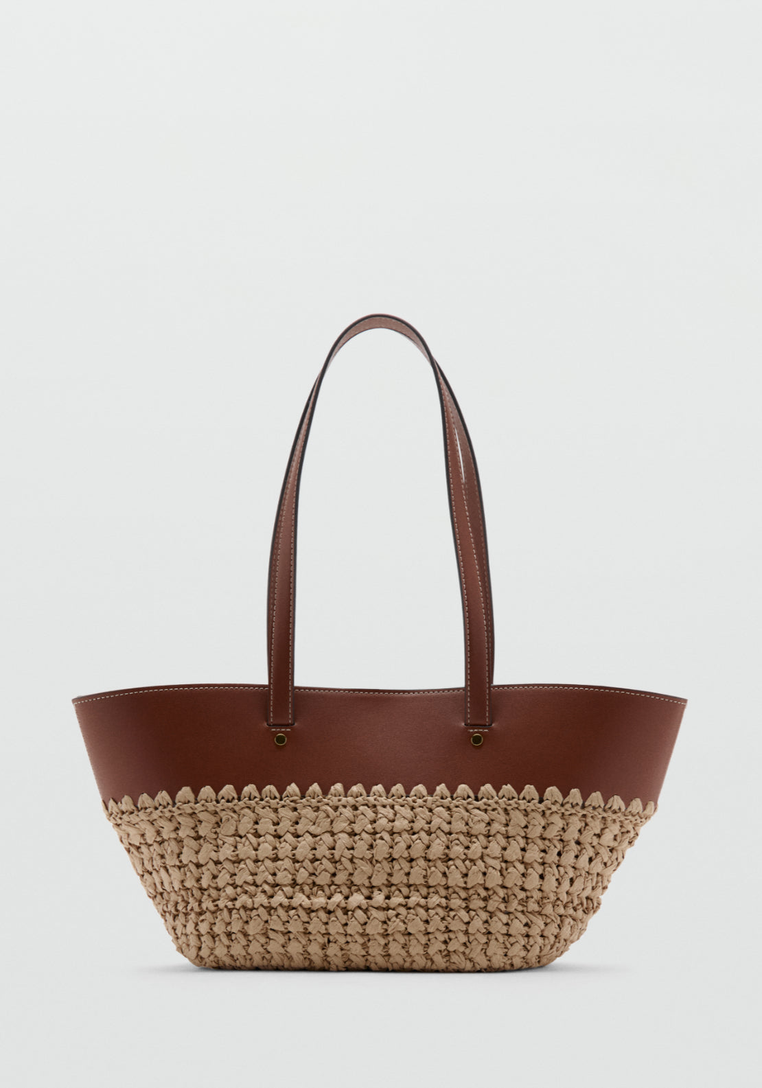Natural Fibre Double Handle Tote Bag - Brown
