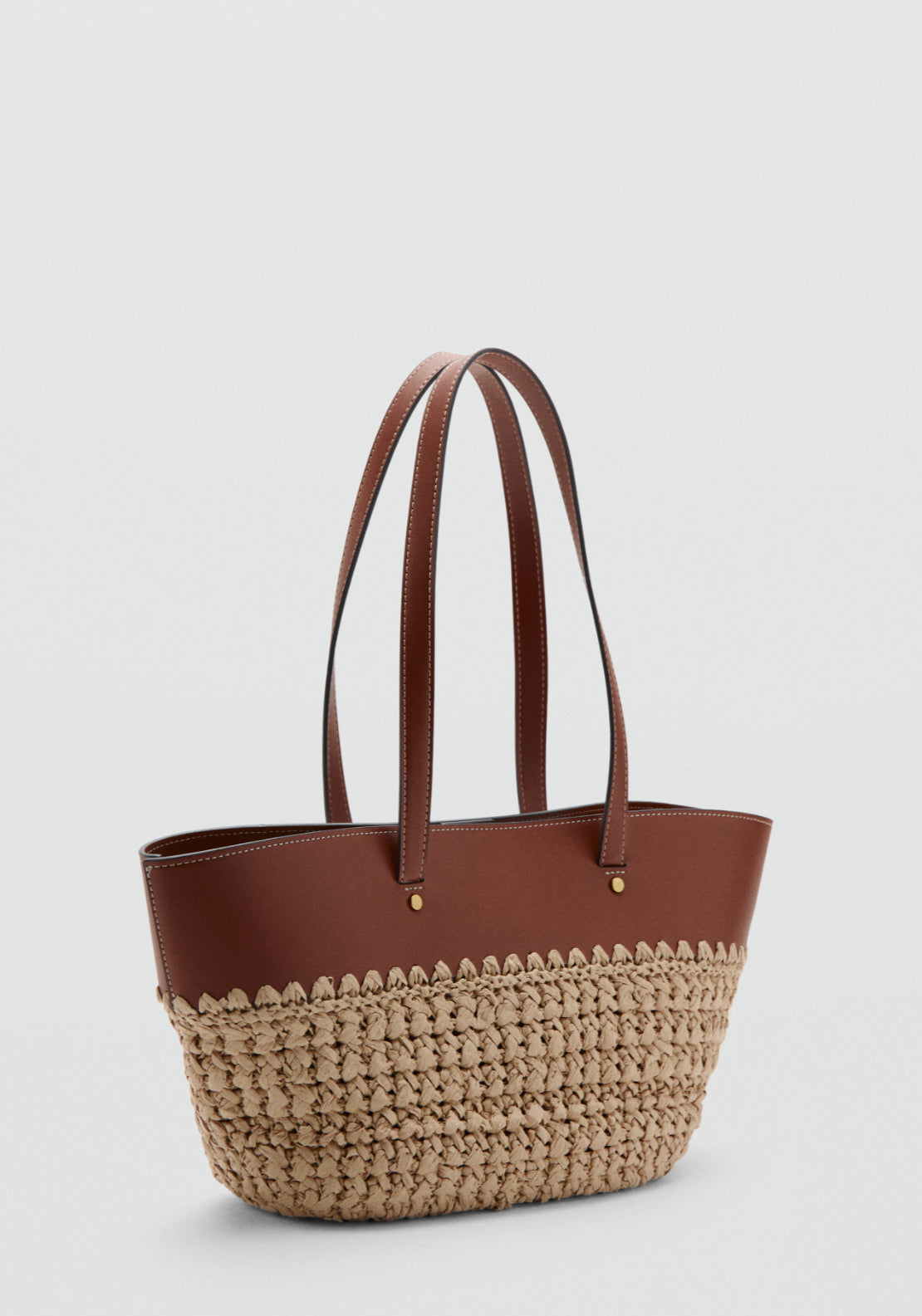 Natural Fibre Double Handle Tote Bag - Brown