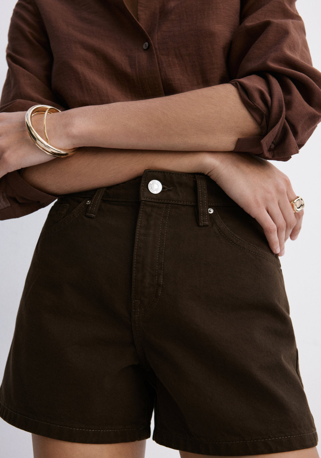 Straight-Fit Denim Shorts - Brown
