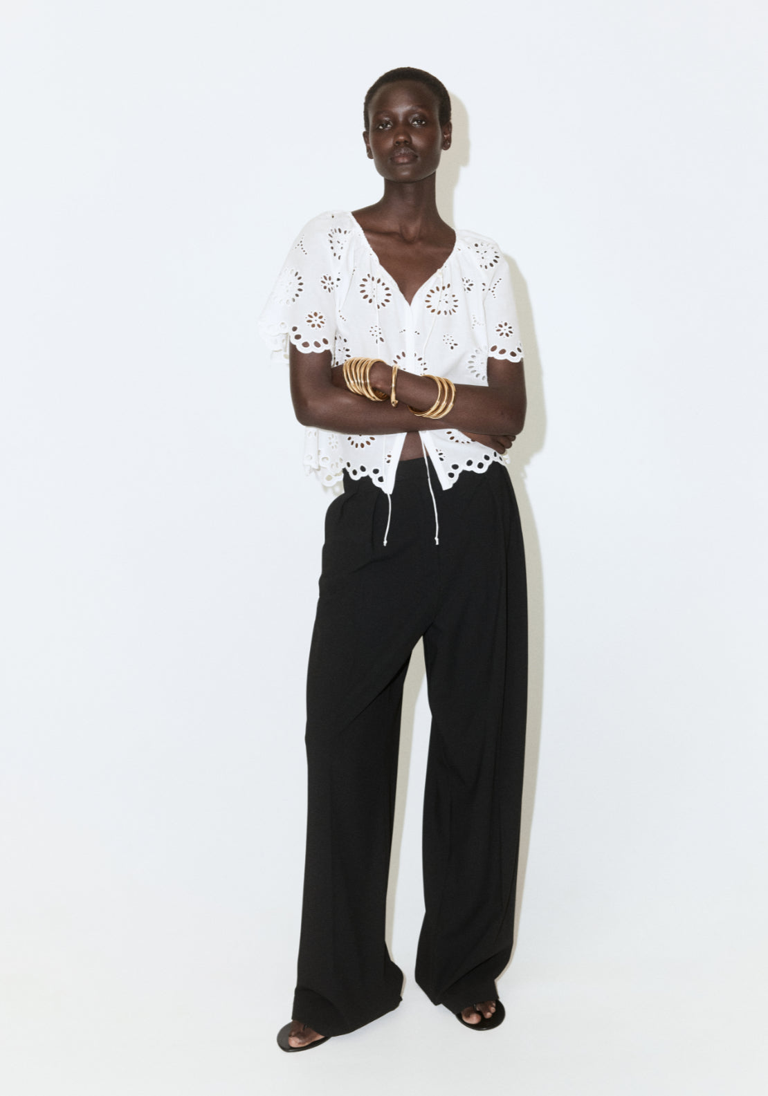 100% Cotton Blouse With Broderie Anglaise Embroidery - White
