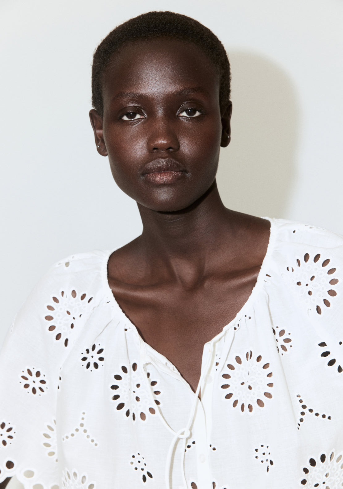 100% Cotton Blouse With Broderie Anglaise Embroidery - White