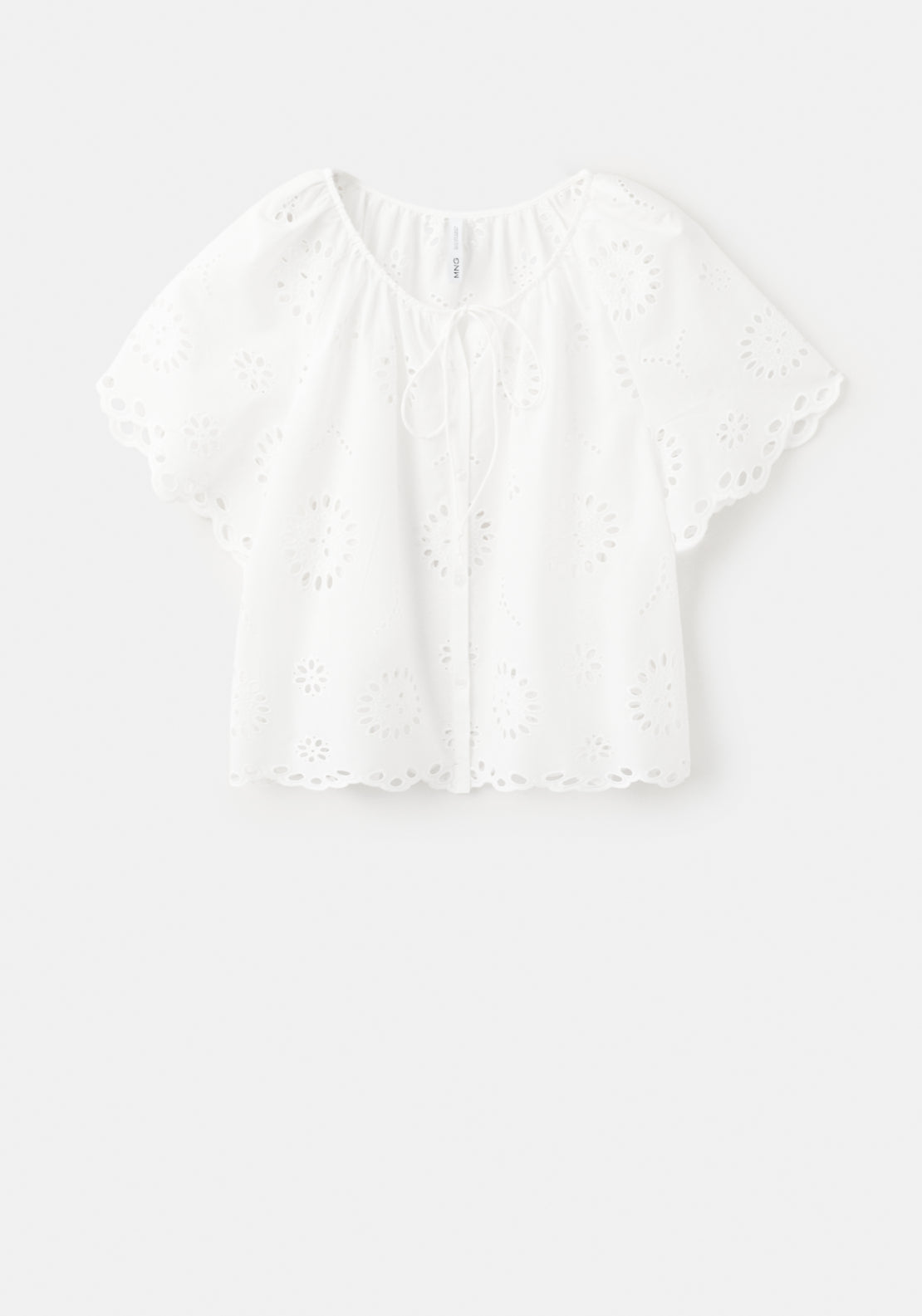 100% Cotton Blouse With Broderie Anglaise Embroidery - White
