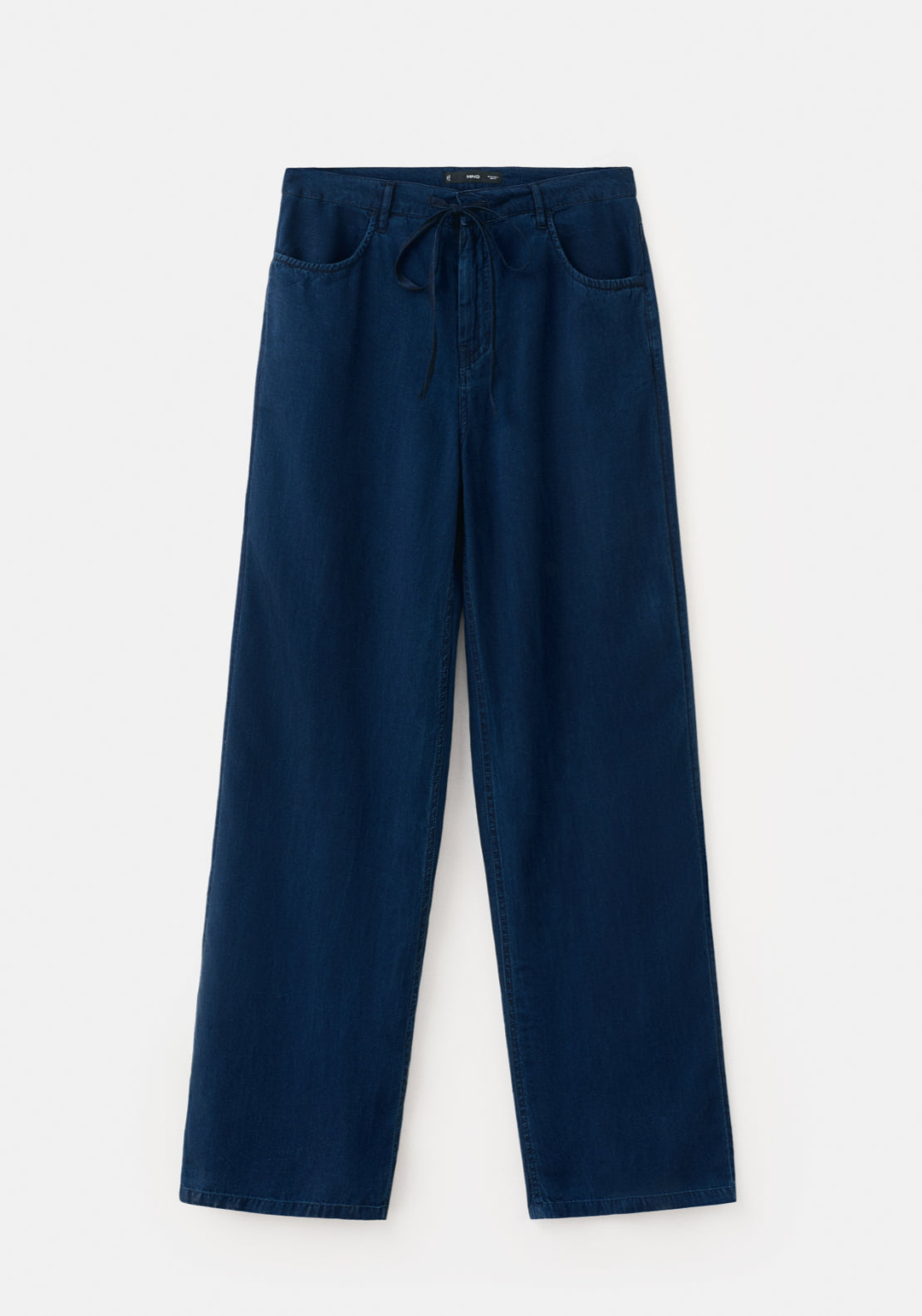 Denim Pants With Bow Belt - Denim Blue