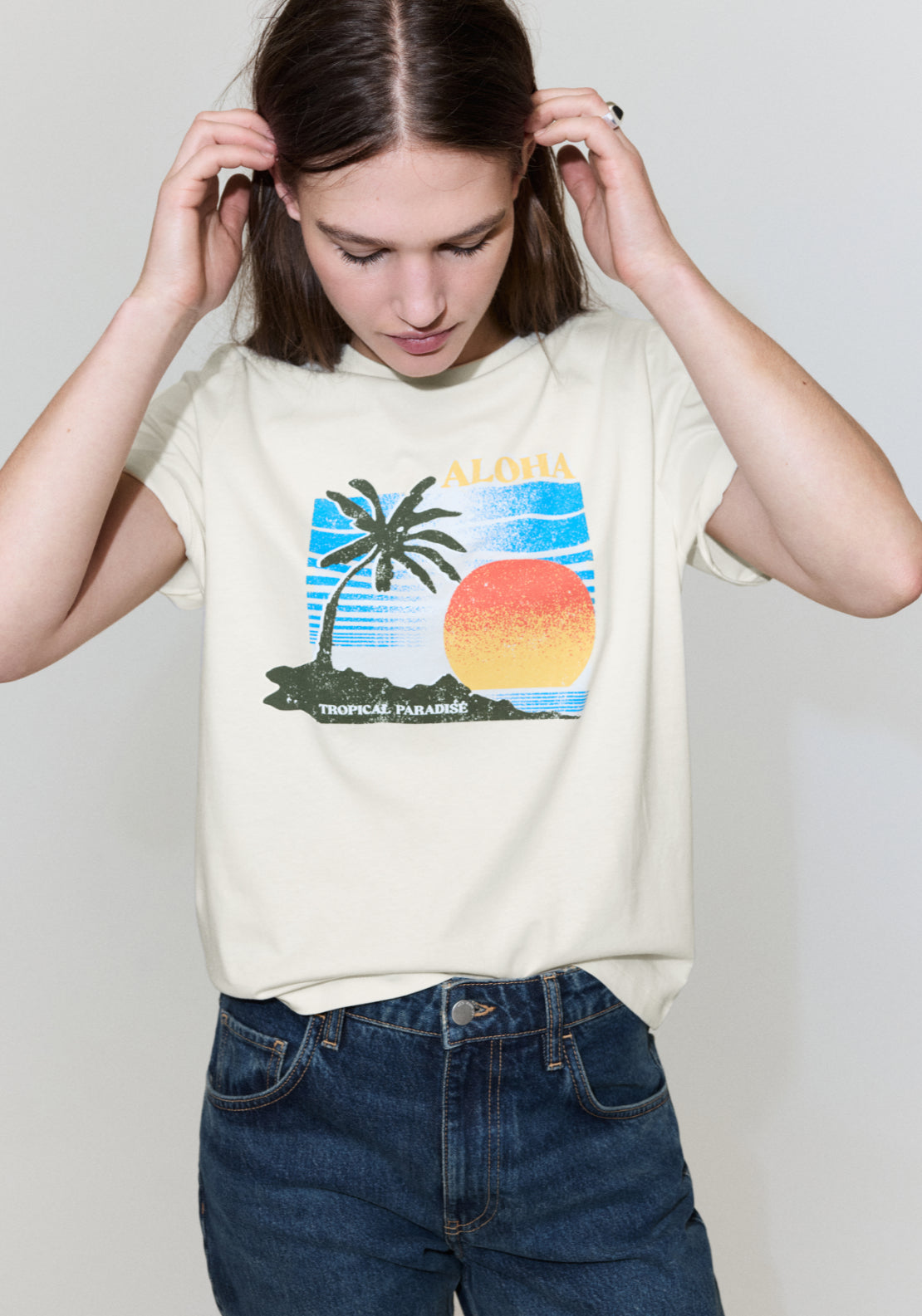 Printed Cotton-Blend T-Shirt - Cream